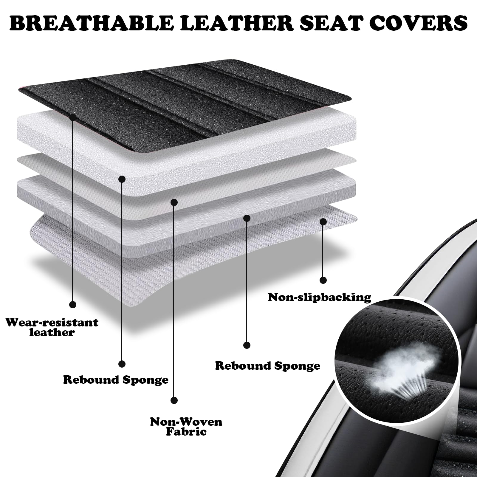 Premium Leather Car Seat Cover for Land Rover Discovery Sport 2015-2025 | Universal Anti-Slip Design Fits Most Cars, Sedans, SUVs & Trucks | Black & White | Perfect for Daily Commute, Road Trips & Car Protection