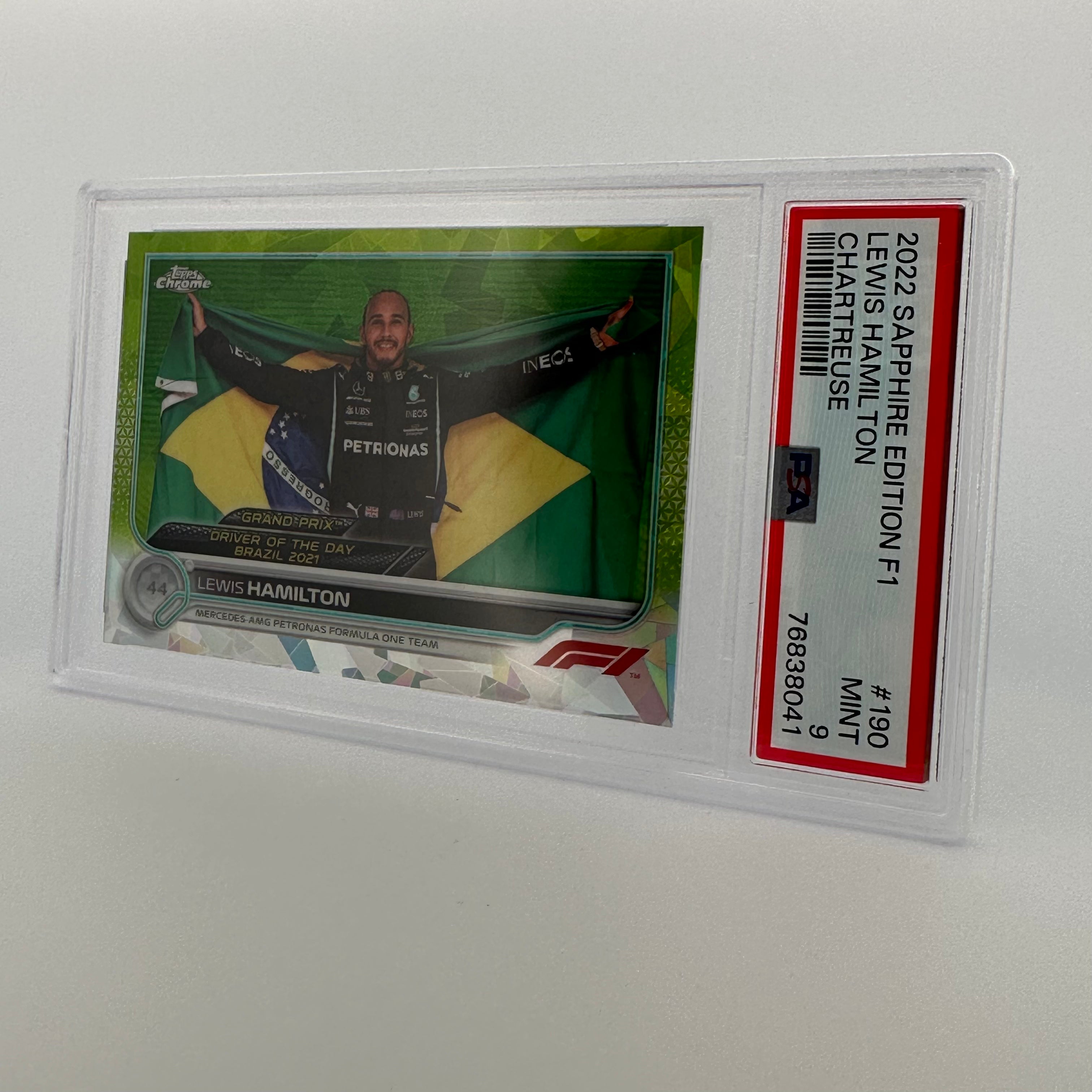 PSA 9 Graded 1989 Lewis Hamilton #190 Sapphire Edition Chartreuse Trading Card - Perfect for F1 Collectors, Sports Memorabilia Displays & Investment Portfolios