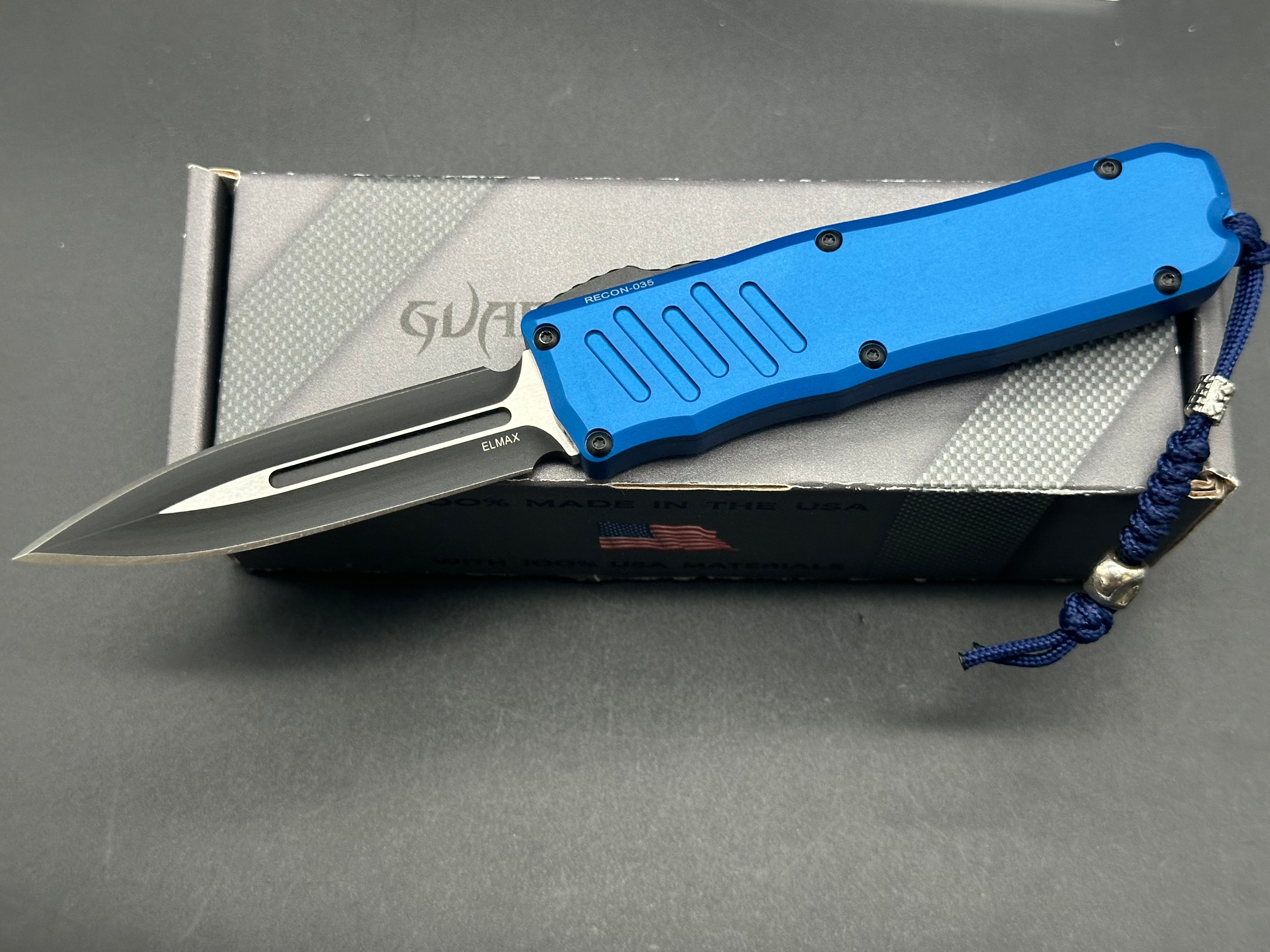 Guardian Tactical RECON-035 Double Action OTF Automatic Knife - Blue Two-Tone Blade (3.3