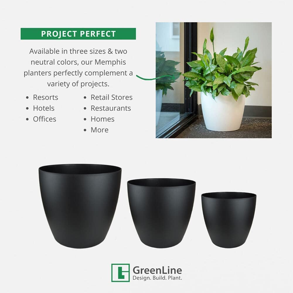 15 Inch Memphis Round Planter - Indoor Plastic Flower Pot for Plants, Black | Perfect for Home Decor, Office Plants & Garden Decorations