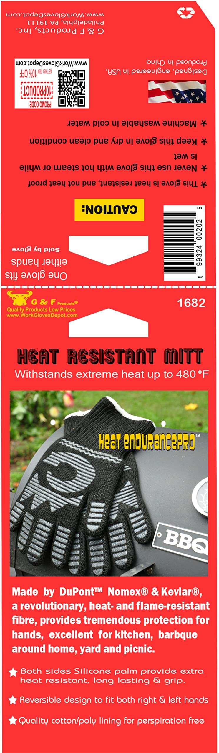 Heat Resistant Gloves for Cooking, Grilling, Fireplace & Oven - Dupont Nomex BBQ Pit Mitts (1 Piece) - Perfect for Barbecue, Baking & Outdoor Cooking Safety