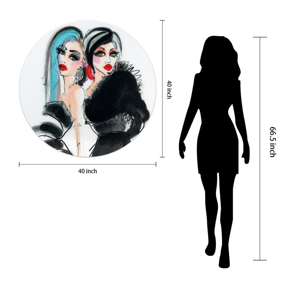 Best Friends 1 - Unframed Floating Tempered Glass Round Wall Decor - Perfect for Living Room, Bedroom & Office Decor