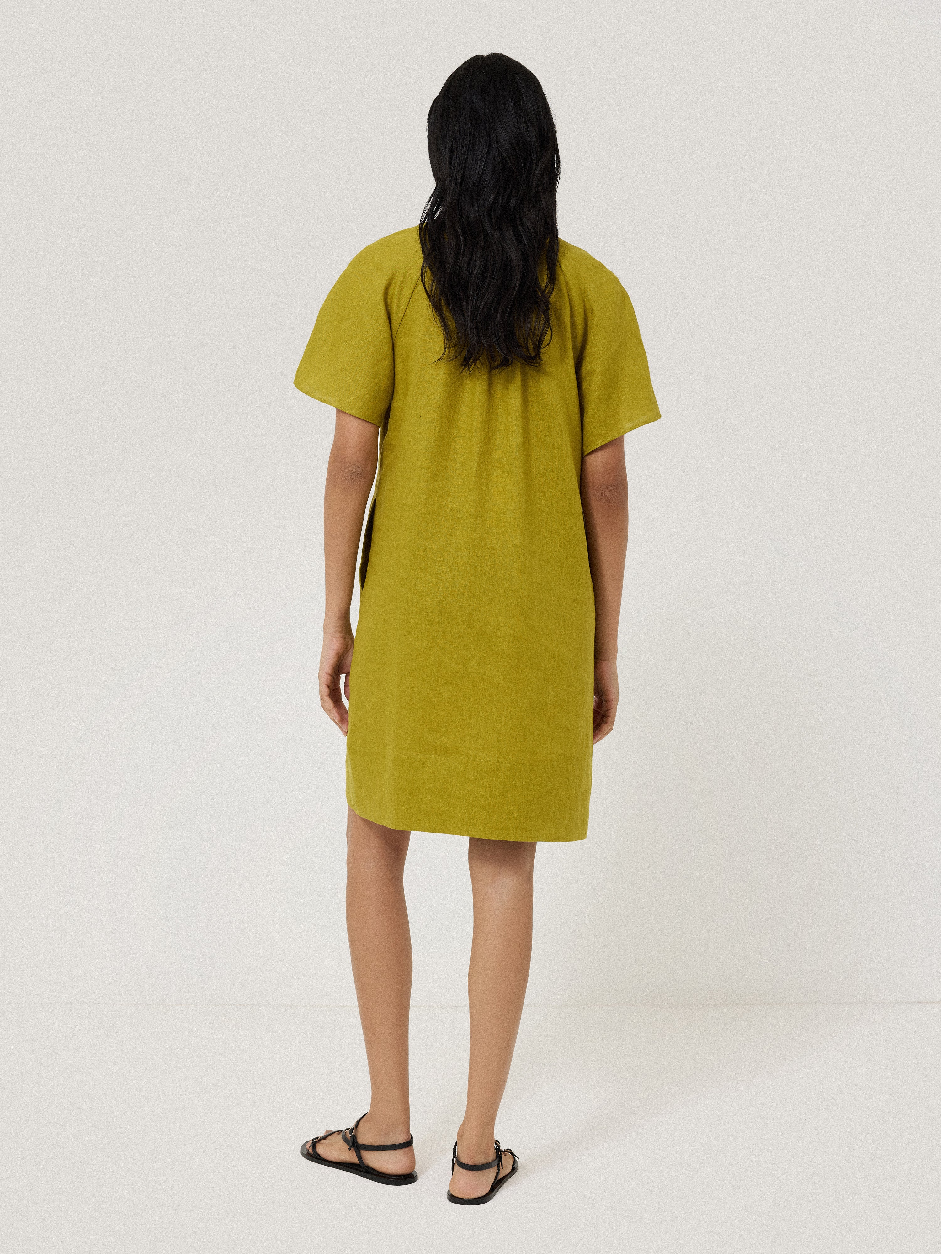 Linen Smocked T-Shirt Dress for Women - Soft & Comfortable Green Summer Dress | Perfect for Casual Outings, Beach Vacations & Brunch Dates