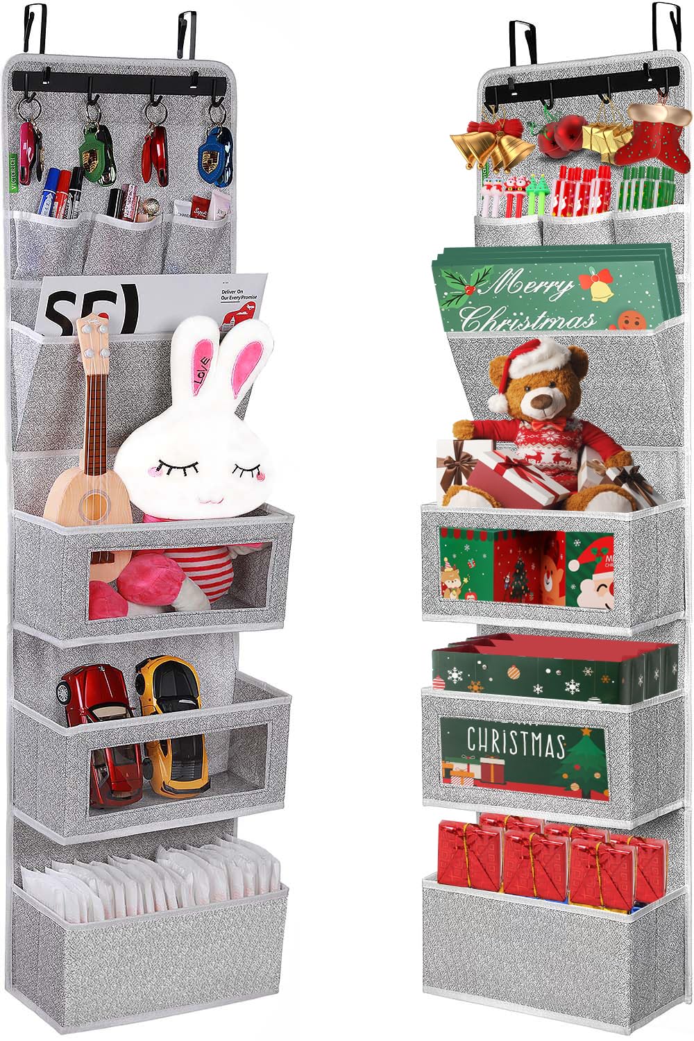 VICTORICH All-in-One Over the Door Organizer with Clear Pockets - Space Saving Hanging Storage for Bedroom, Bathroom & Office - Multi-Purpose Wall File & Shoe Organizer (New Grey)