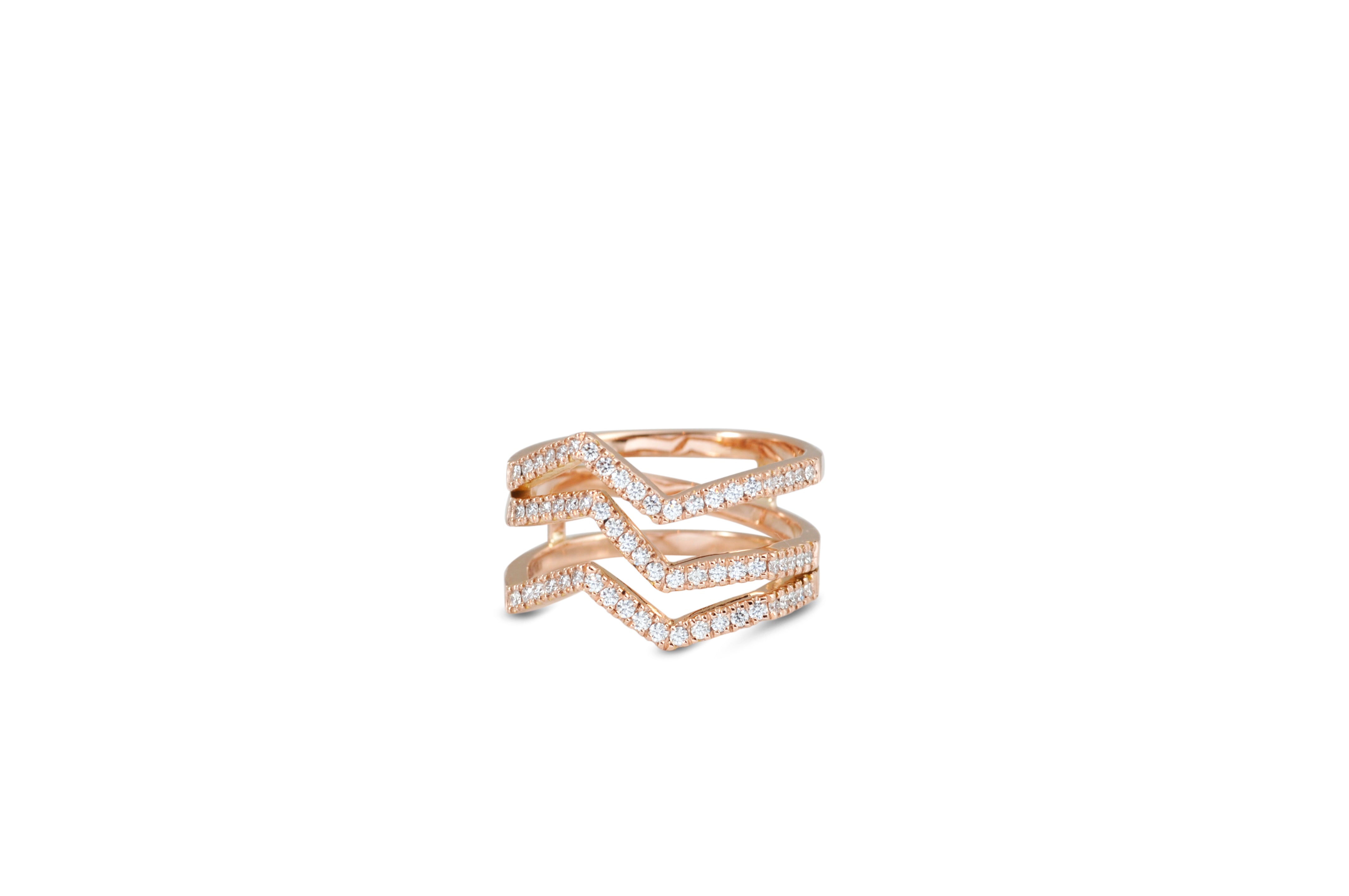 Origami Triple Ziggy Diamond Ring - Elegant Stackable Jewelry for Women, Perfect for Weddings, Anniversaries & Everyday Wear