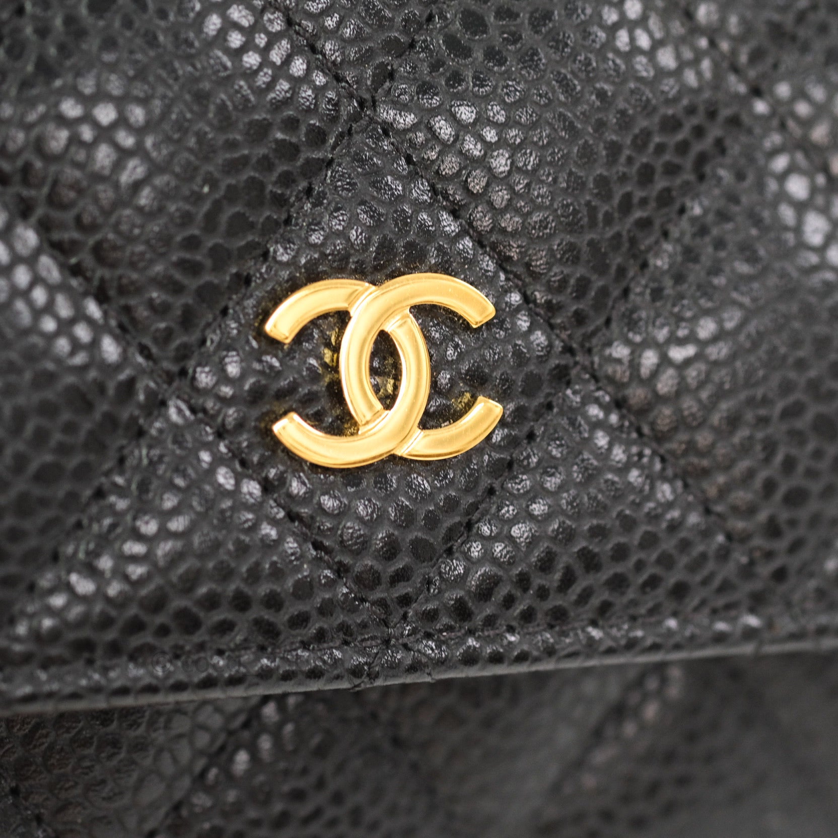 Chanel Black Caviar Leather Card Holder with Gold Snap Button - Compact Wallet for Credit Cards & ID - Perfect for Everyday Use, Travel, and Gifting