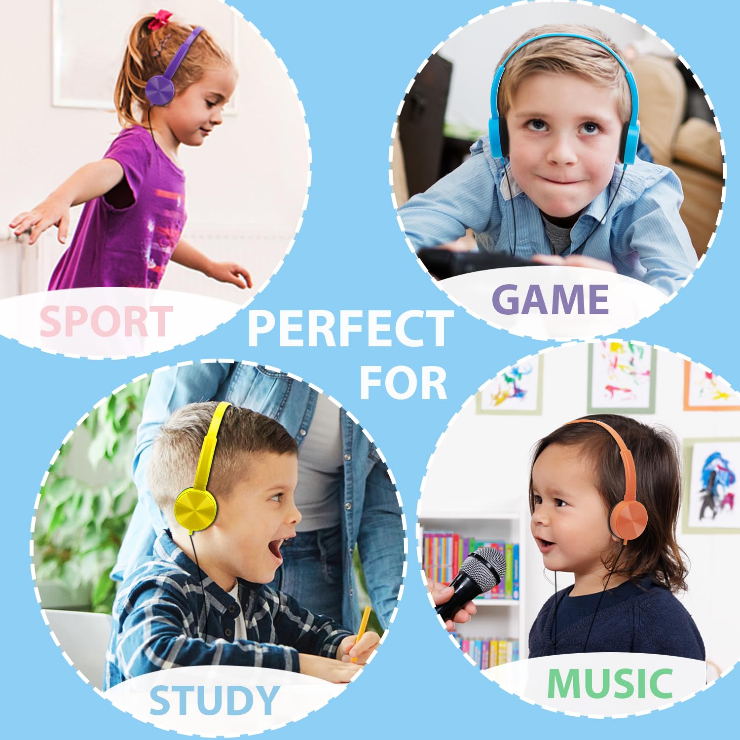 8 Pack Kids Headphones Bulk for Classroom - Durable School Headphones for Students, Children & Teens - 8 Mixed Colors - Perfect for Classroom Learning, Online School & Homeschooling