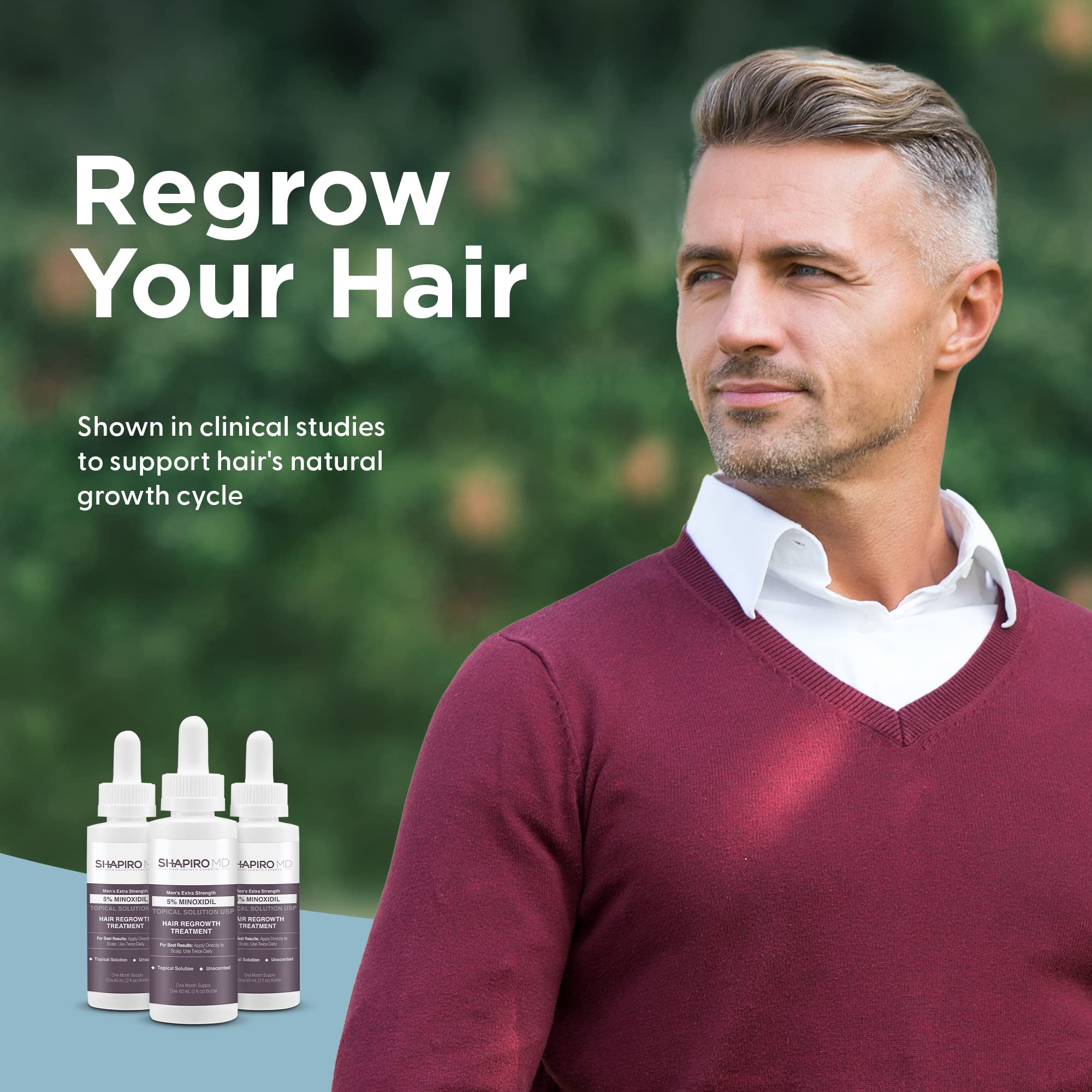 Shapiro MD Minoxidil 5% Hair Growth Solution for Men - Clinically Proven Topical Serum to Reactivate Hair Follicles & Stimulate Regrowth - 2 Month Supply - Ideal for Thinning Hair & Receding Hairline Treatment