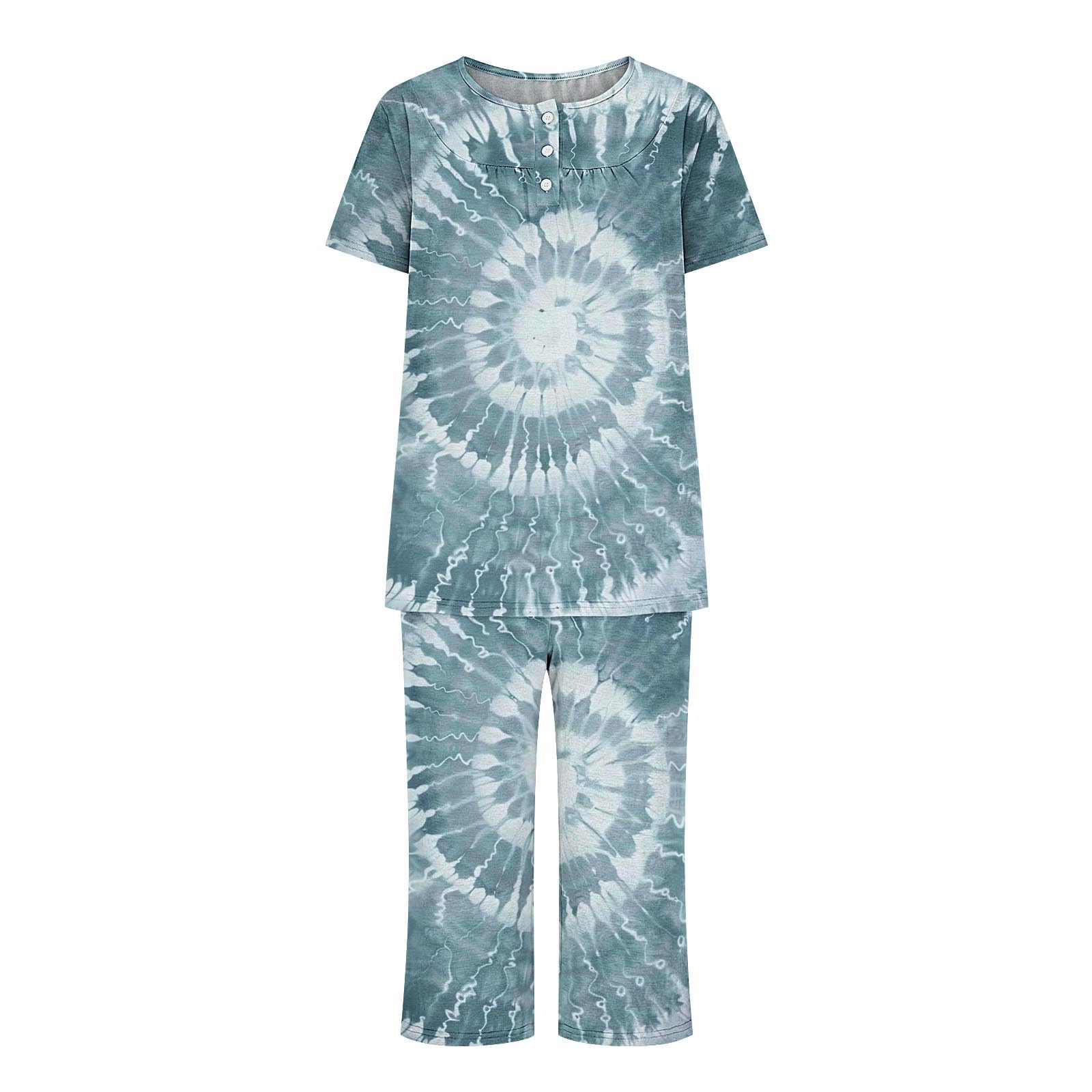 Women's Comfy Pajama Set - Soft Round Neck Short Sleeve Top & Breathable Capri Pants 2-Piece Lounge Wear | Perfect for Sleep, Relaxing at Home & Travel | Casual Ladies Pajama Sets