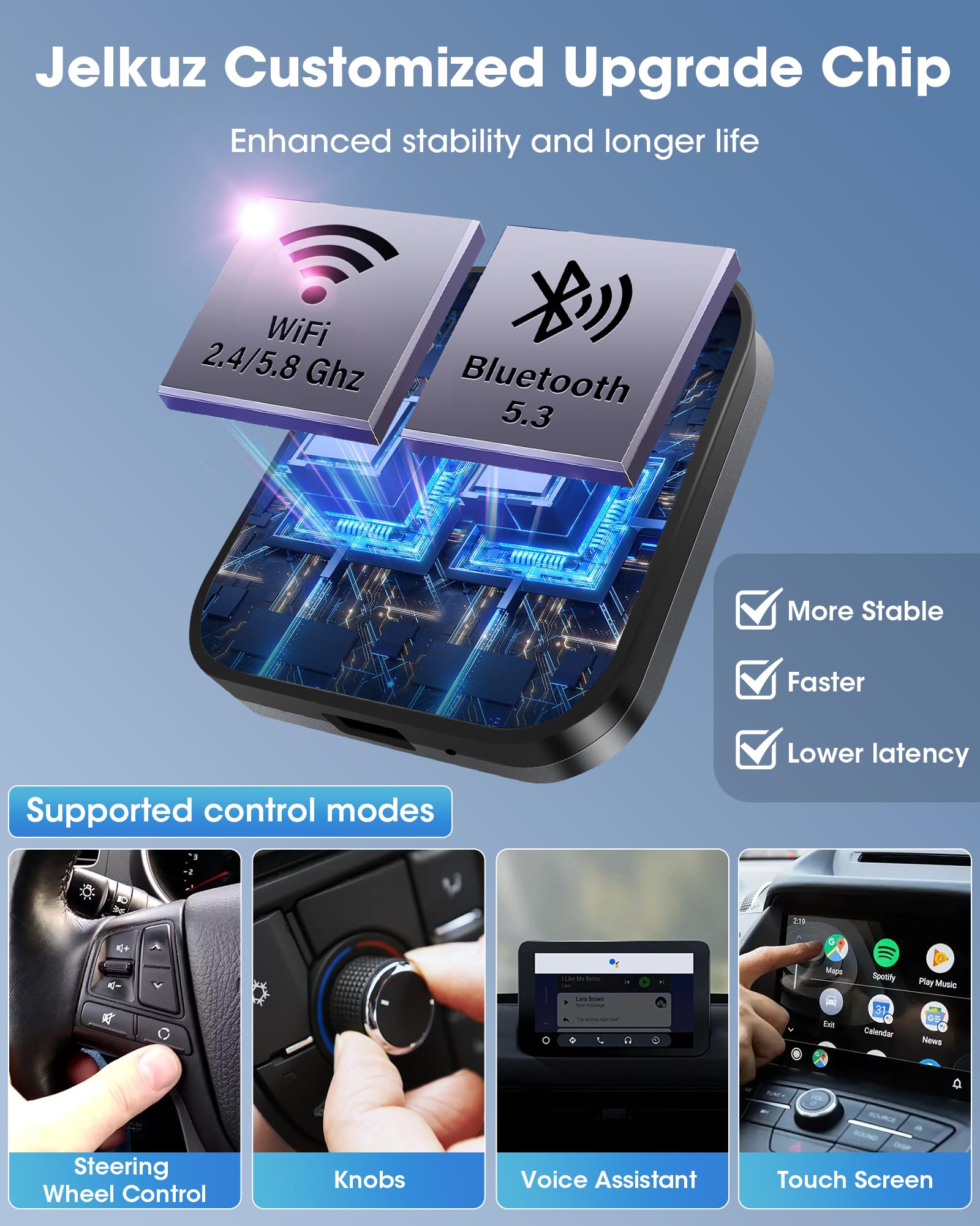 Wireless Android Auto Adapter - Convert Wired to Wireless for OEM Cars | Low Latency & Stable Connection | Compatible with Android 11+ | Perfect for Commuting, Road Trips & Hands-Free Driving