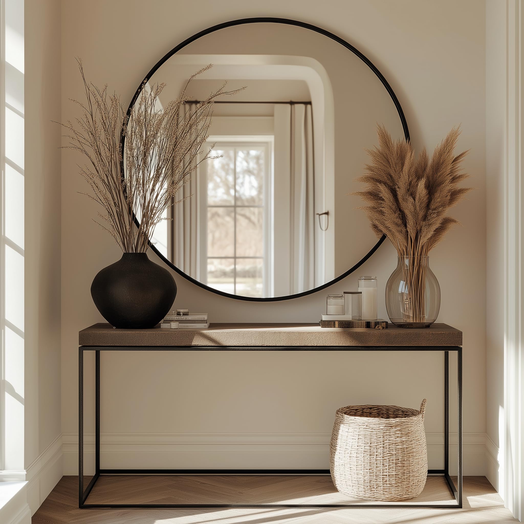 48 Inch Round Wall Mirror - Large Circle Mirror for Bathroom, Living Room, Bedroom, Vanity & Entryway - Perfect for Home Decor & Makeup Area Lighting