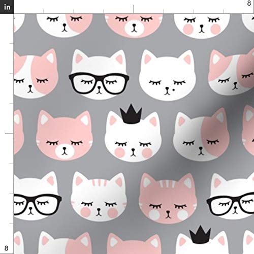 Premium Spoonflower Minky Fabric - Cute Cat Faces & Crowns Print in Light Pink & Gray - Fat Quarter for Sewing Baby Blankets, Quilt Backing & Plush Projects | Perfect for DIY Crafts, Nursery Decor & Pet Lovers Gifts