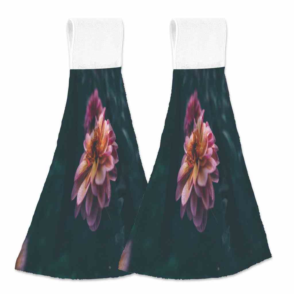 Premium Kitchen Towels Set of 2 - Floral Pink & Purple Dish Towels with Dark Background, 14x18.2 Inch - Farmhouse Decor for Tea Bar, Bathroom & Tabletop | Perfect for Drying Dishes, Home Decor & Gift Giving
