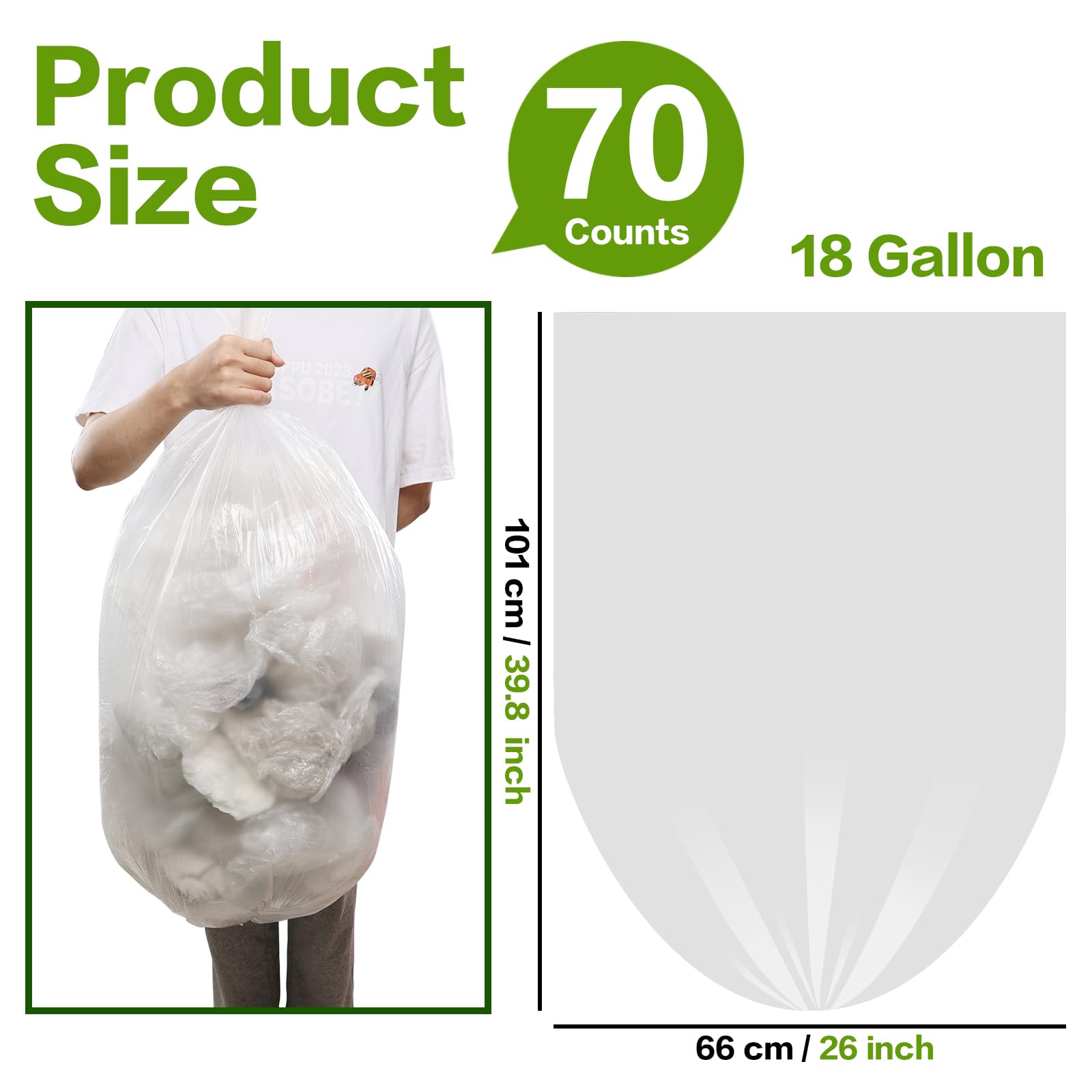 **Pekky 18 Gallon Large Trash Bags - Heavy Duty Clear Yard Waste Bags (70 Count) - Perfect for Lawn Cleanup, Leaf Collection & Outdoor Waste Disposal**