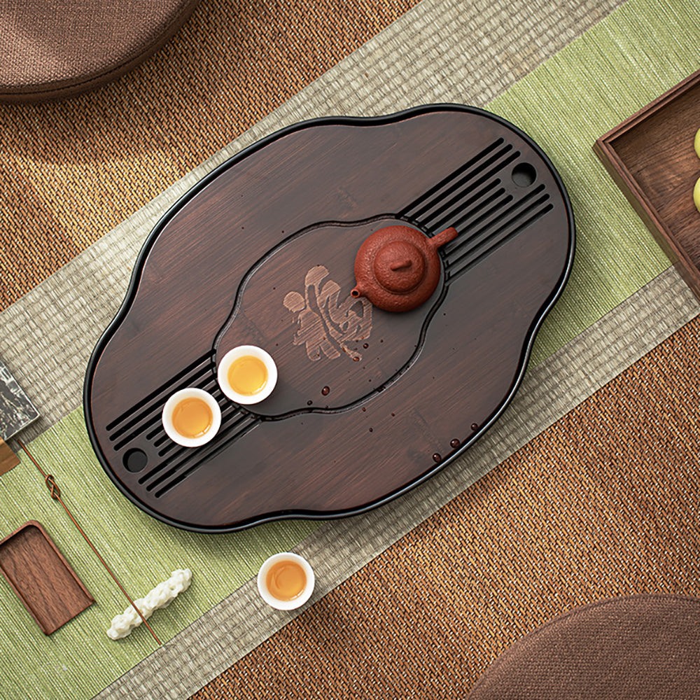 Premium Chinese Walnut Bamboo Gong Fu Tea Tray - Handcrafted Tea Ceremony Set for Traditional Brewing | Perfect for Home, Office & Zen Meditation Spaces