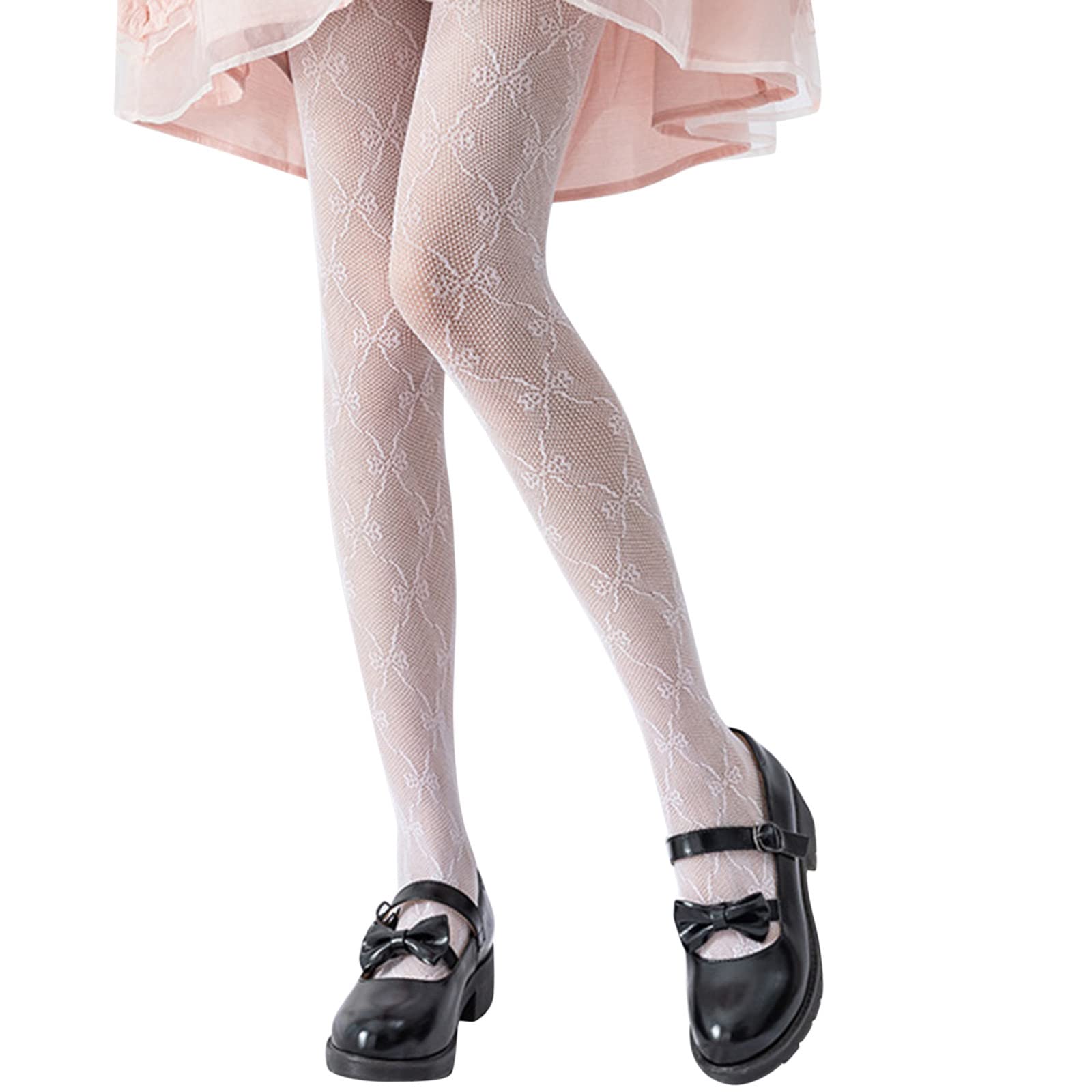 iZZZHH Women's Soft Tights - White & Black Comfy Pantyhose with Lace Bow Pattern | Fake Translucent Fishnet Stockings for Daily Wear, Office & Special Occasions