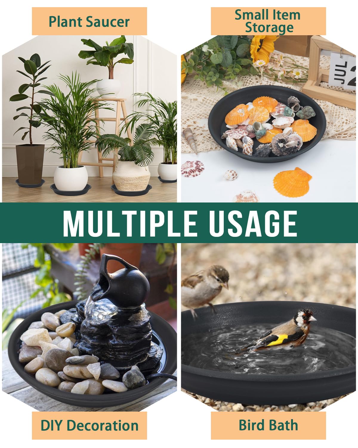 Lzerking Plant Saucer 15-Pack - 8, 10 & 12 Inch Ash Black Plastic Plant Trays for Indoor Pots | Water Catcher for Potted Plants | Perfect for Home Decor, Gardening & Plant Drainage
