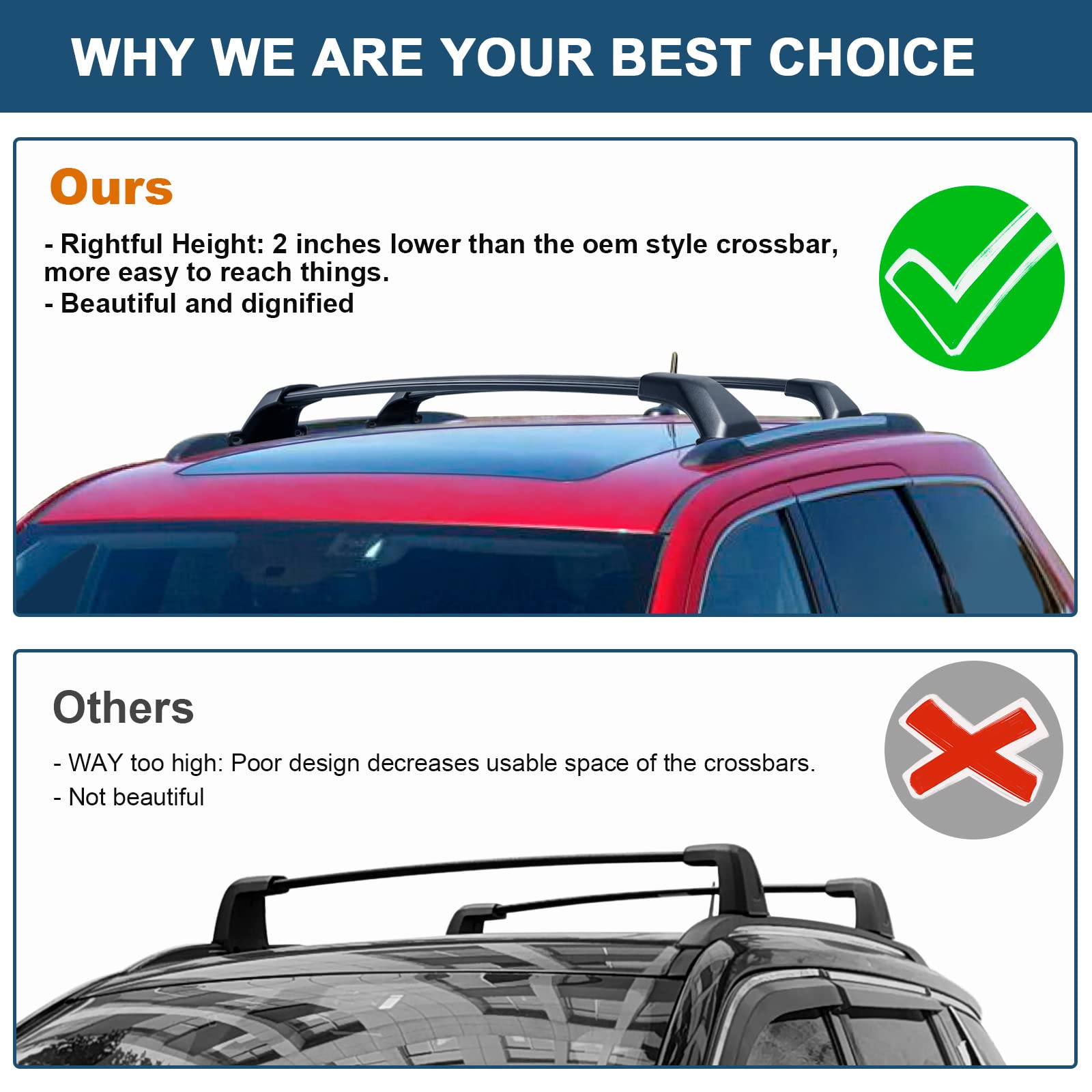 Heavy Duty Aluminum Roof Rack Cross Bars for Jeep Grand Cherokee L 2021-2025 & Grand Cherokee WL 2022-2025 - 220lb Capacity - Perfect for Luggage, Canoe, and Outdoor Adventure Gear