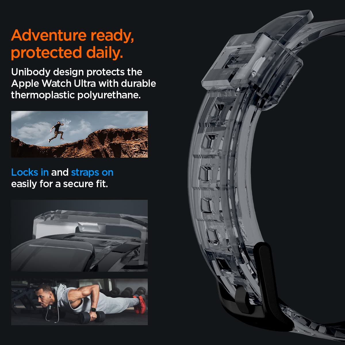 Spigen Rugged Armor Pro Case for Apple Watch Ultra 2/1 - Shockproof TPU Cover with Durable Band - Perfect for Outdoor Sports, Hiking & Extreme Activities