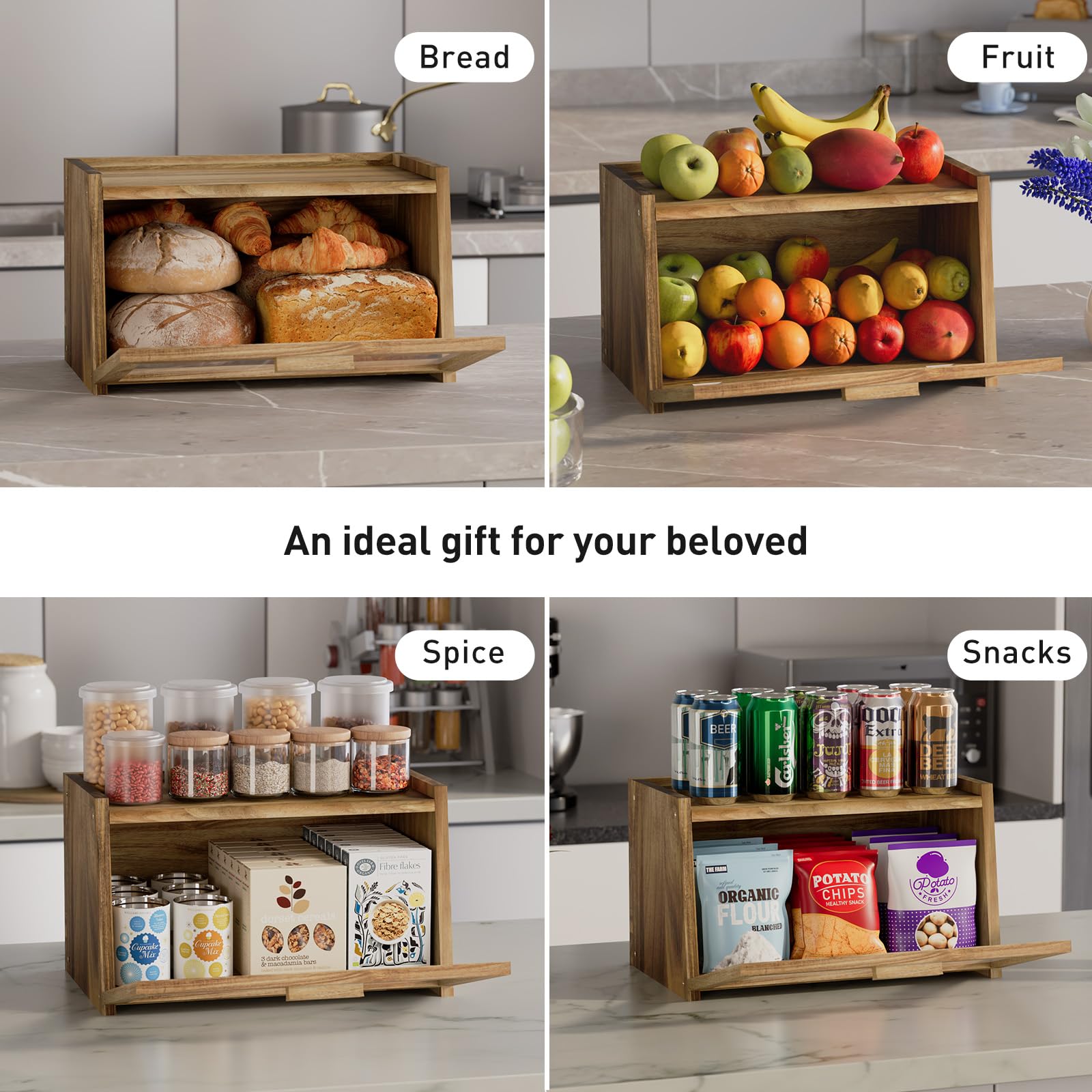 Premium Acacia Wood Bread Box with Clear Window & Air Vent - Large Kitchen Countertop Bread Storage Container, Anti-Falling Design for Fresh Bread & Pastries | Perfect for Home, Bakery & Restaurant Use