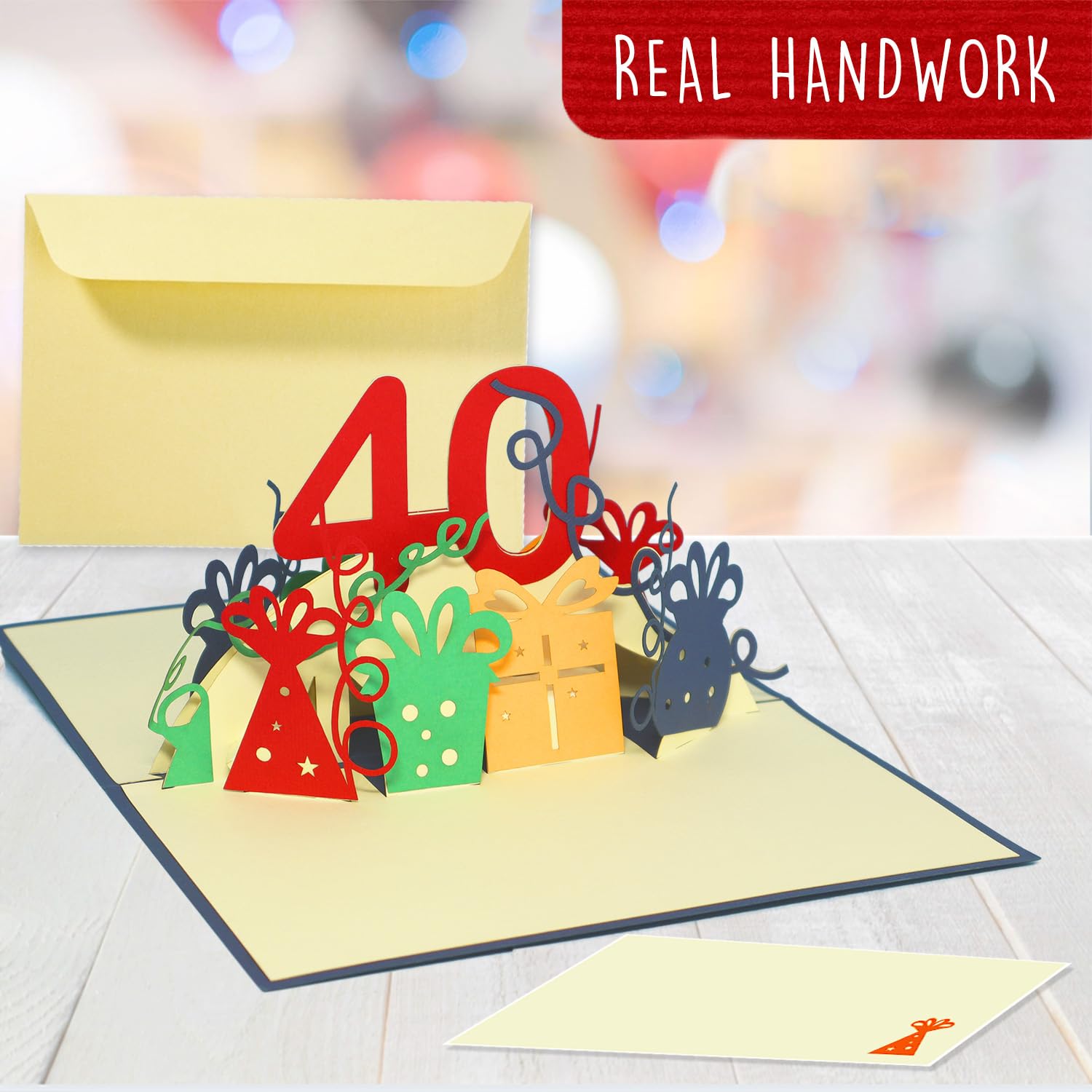LINPOPUP® 3D Pop-Up Birthday Card for Women - 40th Birthday Greeting Card with Blue Design (N19) - Perfect for Anniversaries, Parties & Special Celebrations