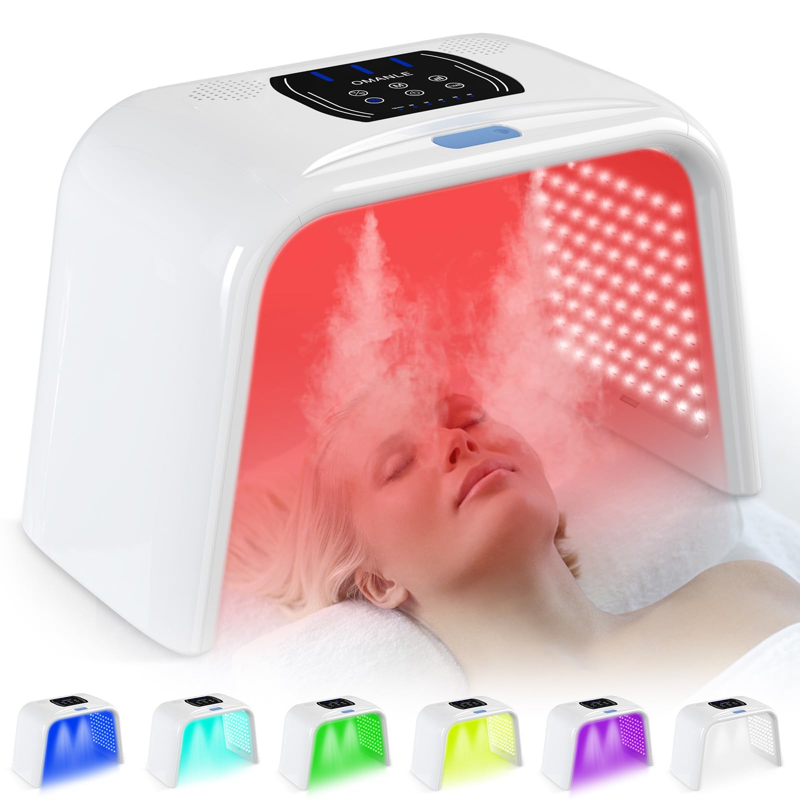 Holsn 7-Color LED Red Light Therapy Face Mask for Skin Rejuvenation - Adjustable Brightness & Timer, Home Spa & Salon Use, Anti-Aging & Acne Treatment Facial Device with Spray Function
