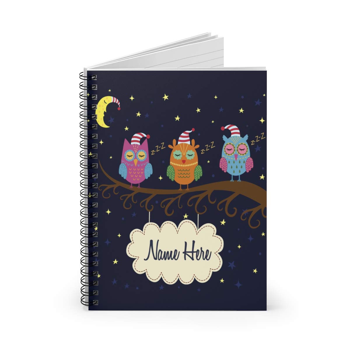 Custom Owl Spiral Notebook - Personalized Cute Sleepy Owls Design for Kids, Teens, Girls & Women | Unique Gift Idea for Birthdays, School & Journaling