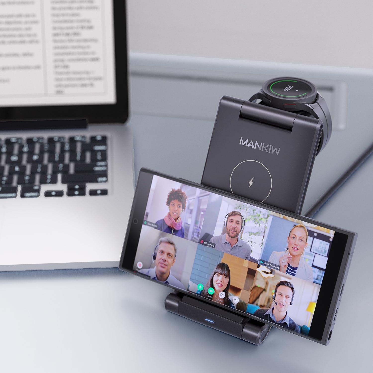 MANKIW Foldable 3-in-1 Wireless Charging Station for Samsung Galaxy S24/S23/S22/S20 Ultra, Z Flip/Fold 5/4/3, Watch 6/5/4/3 & Buds - Fast Qi Charger for Home, Office & Travel
