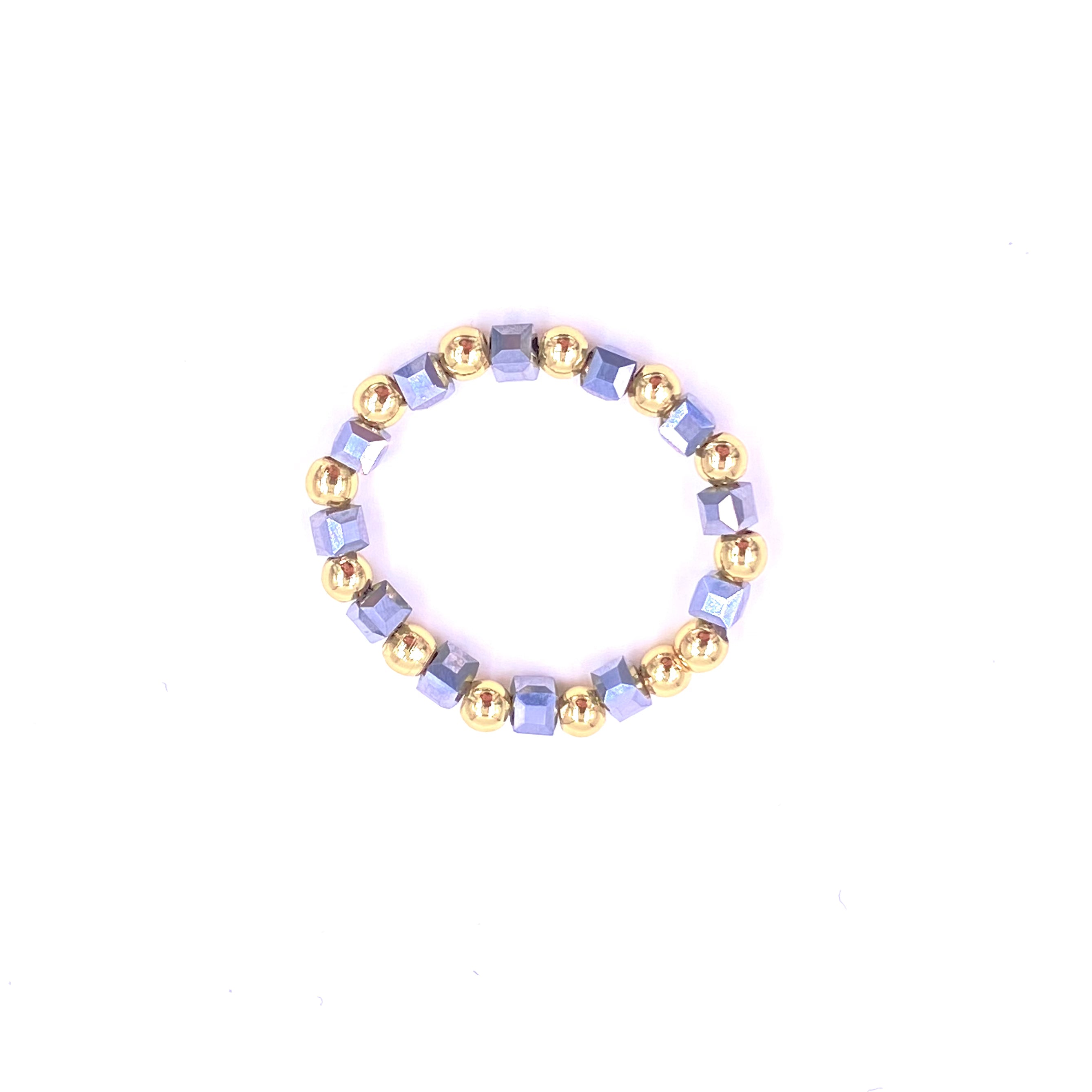 Ashley Gold Stainless Steel Crystal Beaded Stretch Ring - Gold Plated Alternating Design Jewelry for Women, Perfect for Parties, Weddings & Everyday Wear
