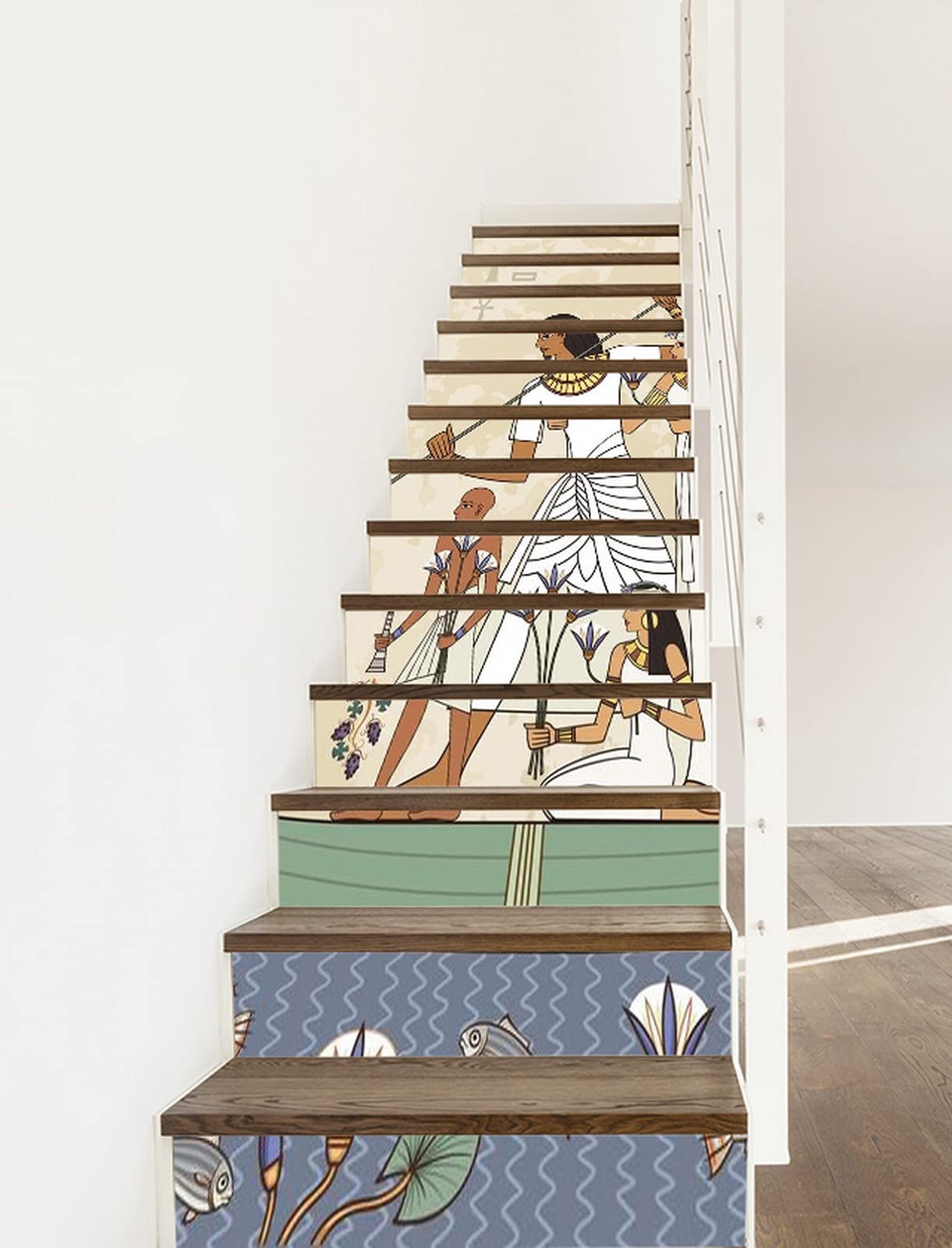 3D Self-Adhesive Removable Egyptian Stair Stickers - Anubis Hieroglyph Vinyl Decals for Stairs, Kitchen Tiles & Walls (13-Piece Set) | Ancient Egypt Themed Home Decor for Stair Risers, Backsplash & Accent Walls