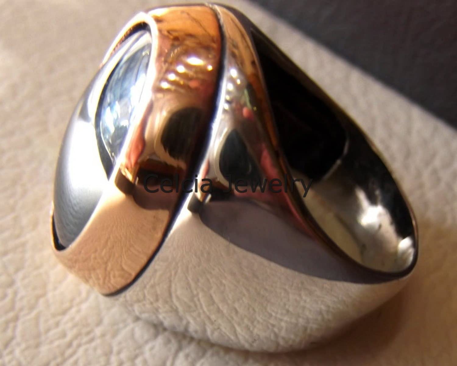 **Genuine Hematite Gemstone Oval Ring for Men - 925 Sterling Silver Handmade Signet Statement Ring - Two-Tone Western Jewelry (Size 7) - Perfect for Gifts, Weddings & Casual Wear**