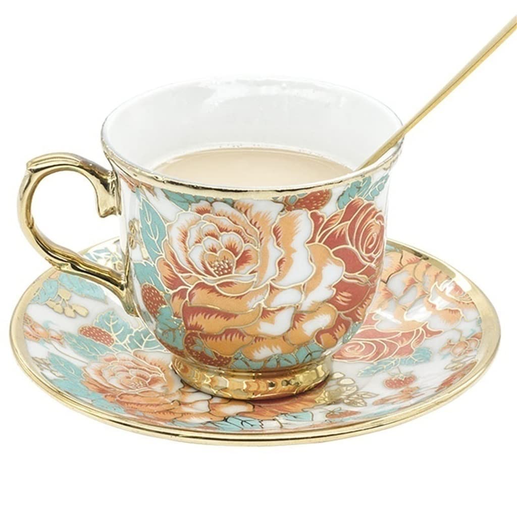 European Style Hand-Painted Ceramic Coffee Cup Set - Floral Bronze Glaze Tea Cups for Home, Kitchen & Cafe Use - Perfect for Espresso, Cappuccino & Afternoon Tea