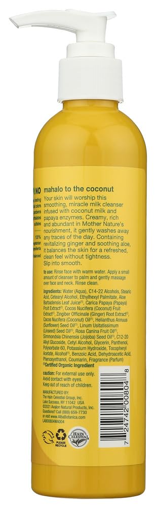 Alba Botanica Coconut Milk Facial Cleanser - 8 oz Hydrating Face Wash for Dry & Sensitive Skin - Cruelty-Free & Vegan - Multi-Pack for Daily Skincare Routine
