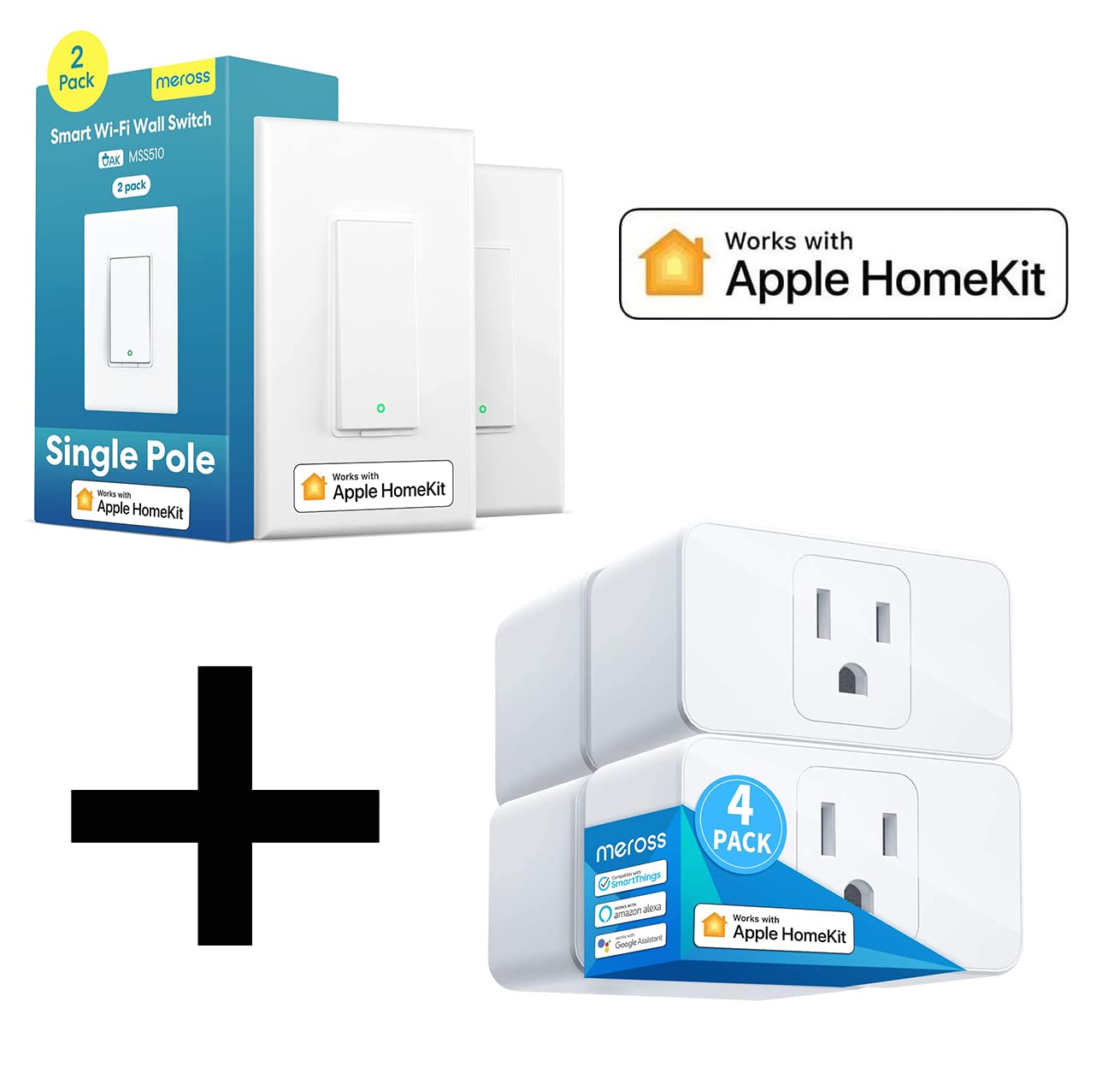 meross Smart Light Switch & Smart Plug Mini 4 Pack - WiFi Enabled for Home Automation, Works with Alexa & Google Home - Perfect for Living Room, Bedroom, and Office Lighting Control