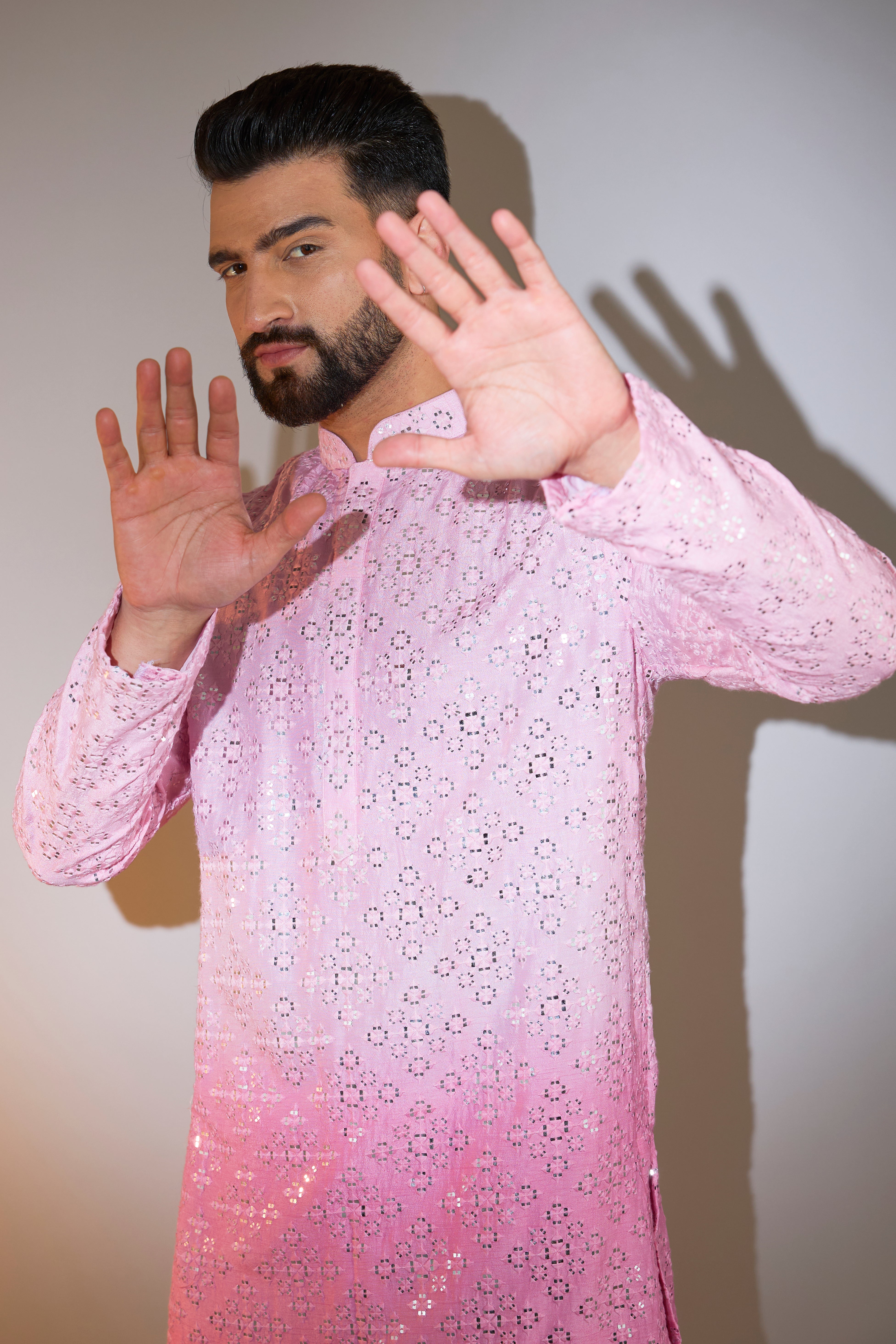 Stylish Pink Ombre Shaded Mirror Work Kurta for Women - Perfect for Festivals, Weddings & Ethnic Parties