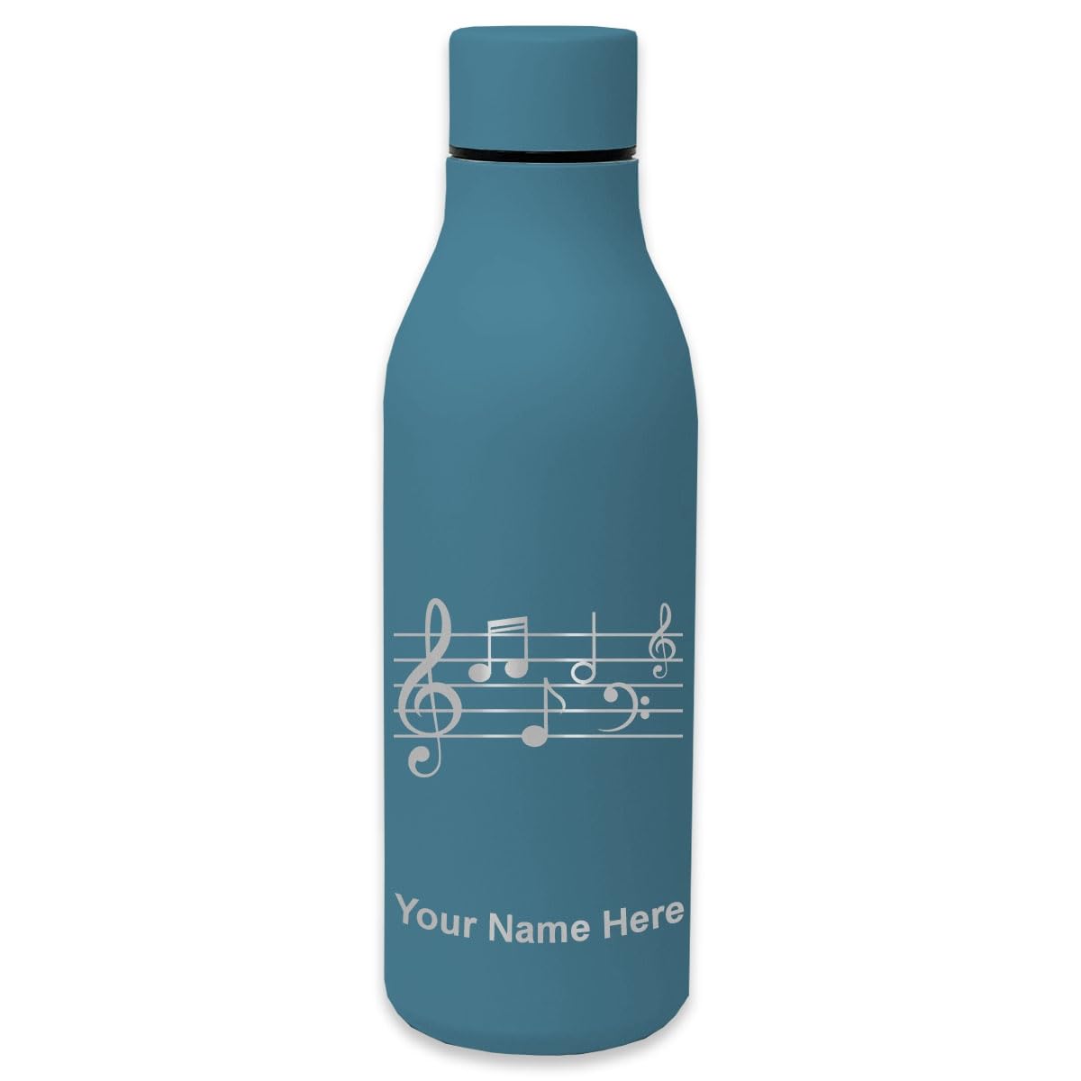 LaserGram Double Wall Insulated Stainless Steel Water Bottle with Music Staff Design - Personalized Engraving Included - Perfect for Gym, Hiking & Office Use
