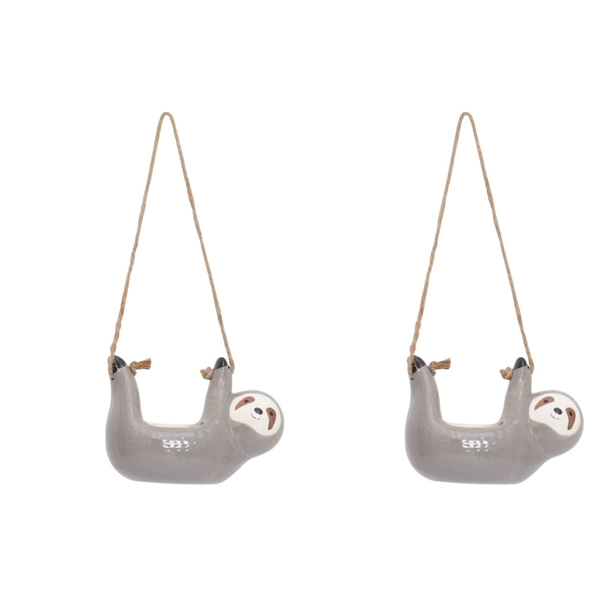 Yardwe 2PCS Sloth Hanging Flower Pots - Cute Animal Planter for Succulents, Cactus, Bonsai Plants - Small Ceramic Hanging Plant Holder for Indoor/Outdoor Decor, Garden, Balcony, Patio