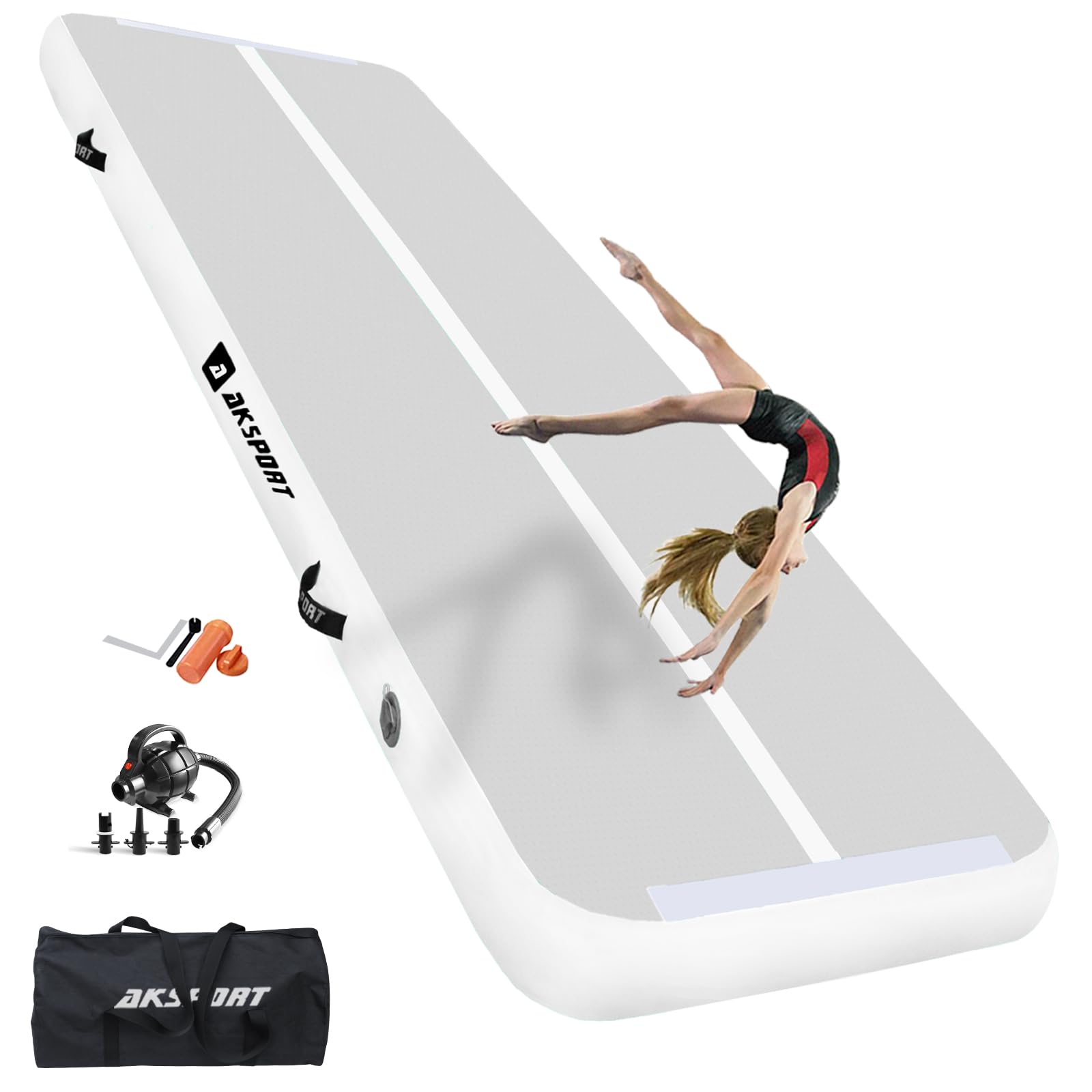 AKSPORT Inflatable Gymnastics Air Mat - Portable Tumble Track for Home, Gym, Cheerleading & Parkour Training - Includes Air Pump - Perfect for Indoor Practice, Beach, Park & Water Activities