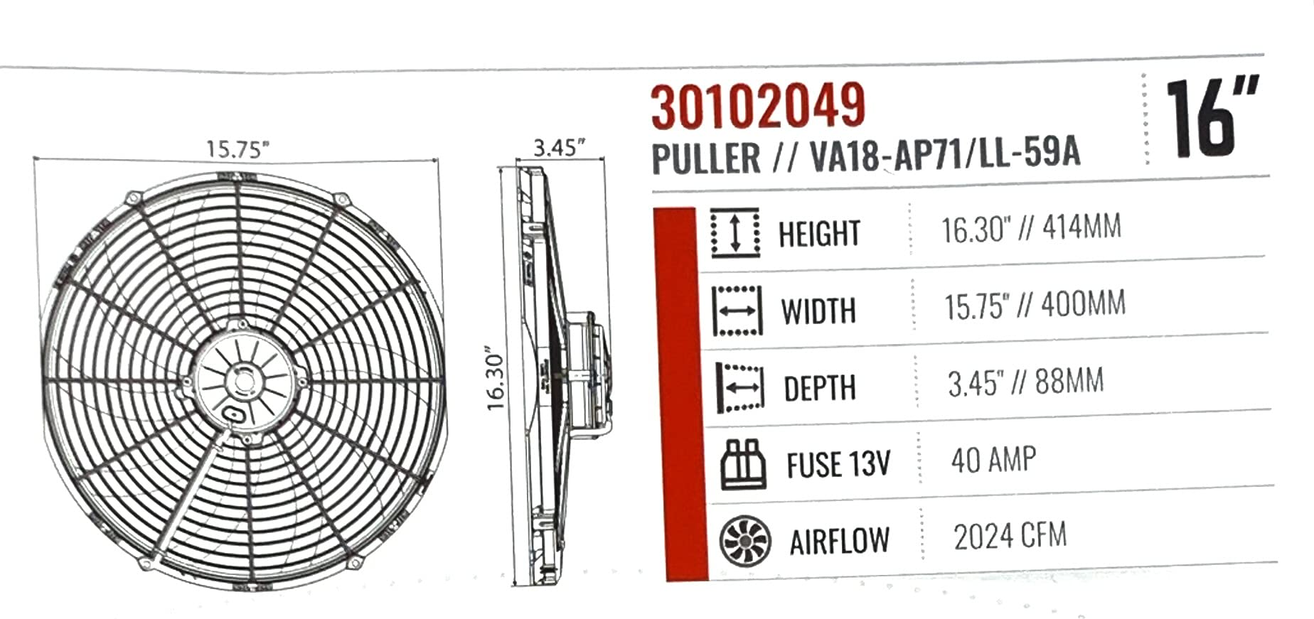 2 Pack SPAL 30102049 16