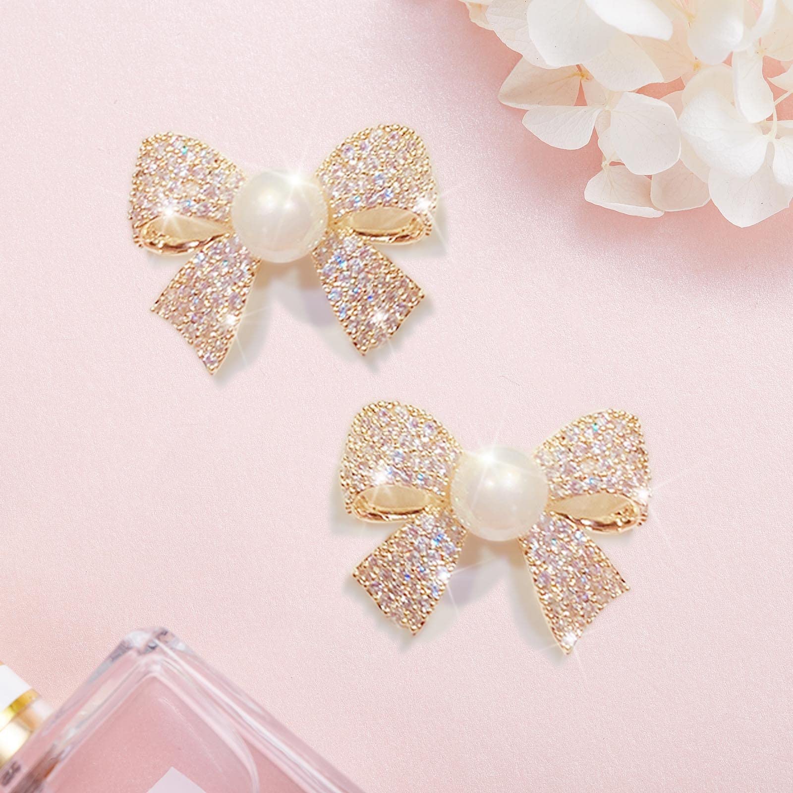 Elegant Pearl Rhinestone Bow Dangle Earrings for Women - 60mm Gold Hoop Earrings for Ramadan, Mother's Day & Wedding Accessories - Perfect for Special Occasions, Parties and Gift Giving