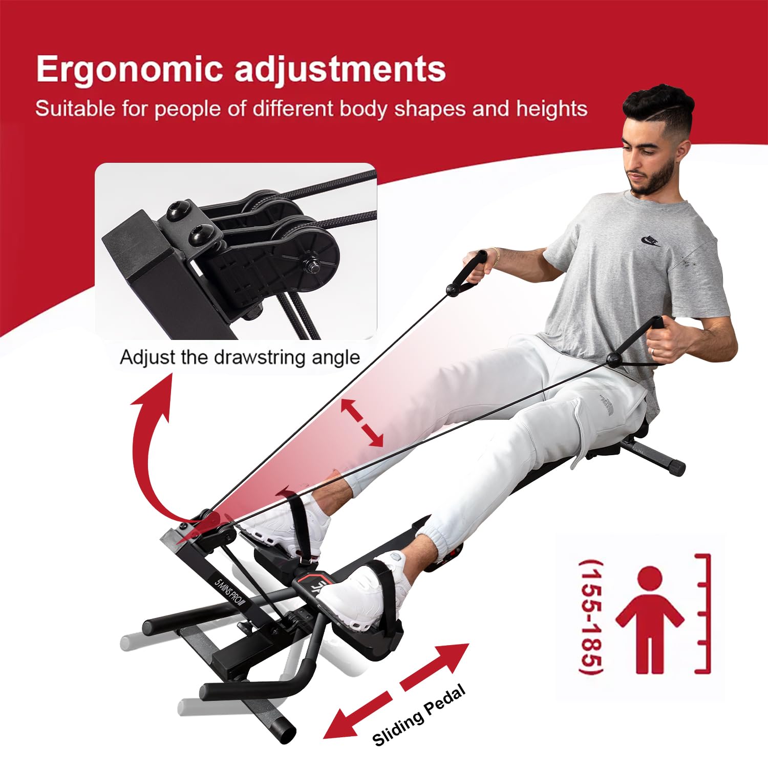Tousains 3-in-1 Foldable Rowing Machine with AB Workout, 3-Level Adjustable Angle & LED Monitor - Multi-Functional Home Gym Equipment for Full Body Workout - Perfect for Small Spaces, Cardio Training & Strength Building at Home