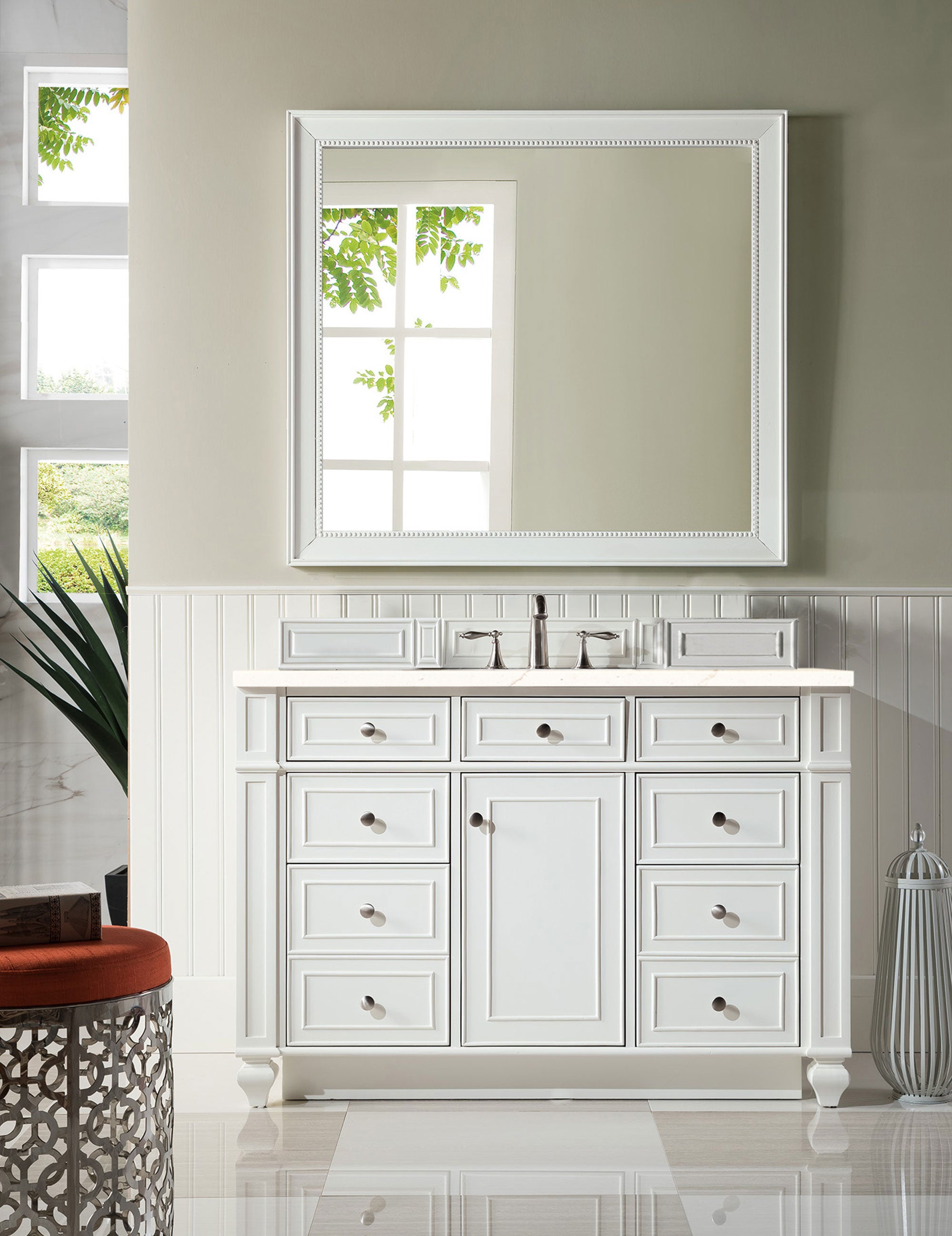 Bristol 48 Inch Single Bathroom Vanity with 3CM Eternal Marfil Quartz Top in Bright White – Perfect for Modern Bathroom Renovations and Small Space Solutions
