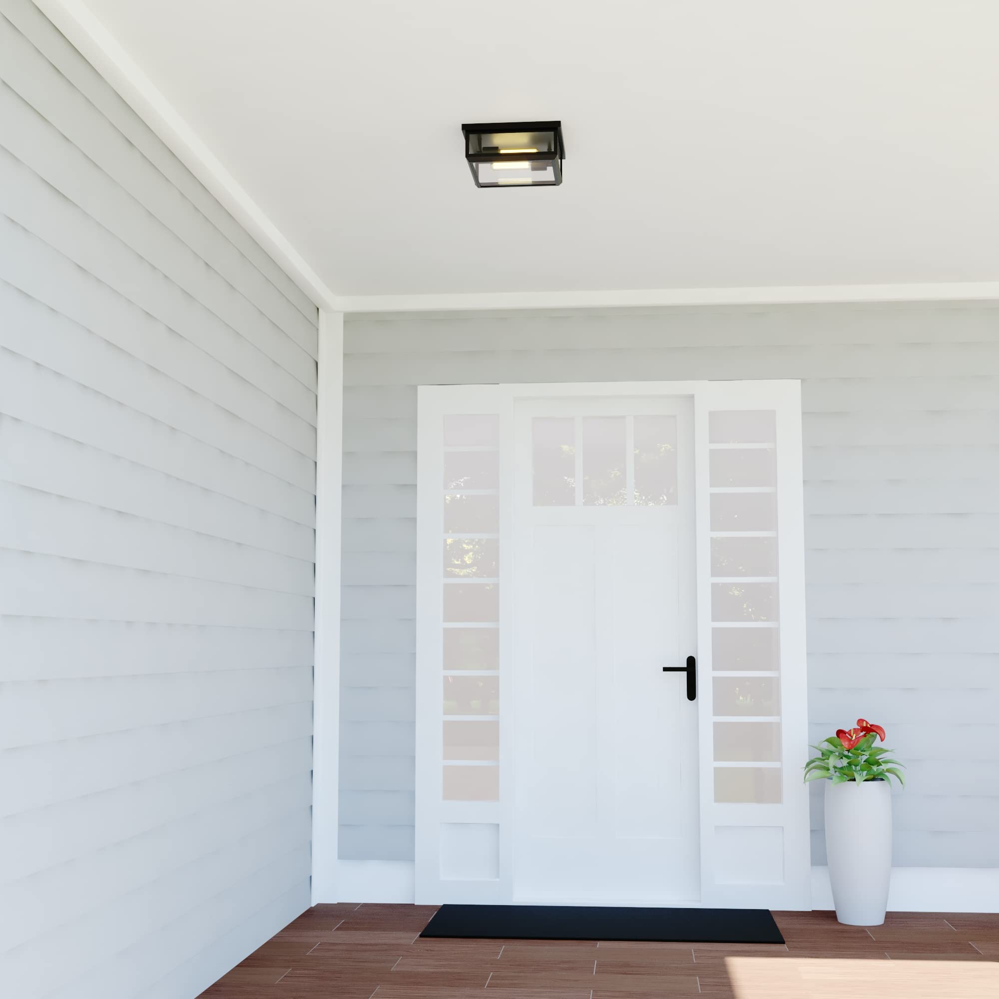 VAXCEL Kinzie Black Outdoor Square Flush Mount Ceiling Light with Clear Glass - Weatherproof Porch Lighting for Patio, Garage & Entryway