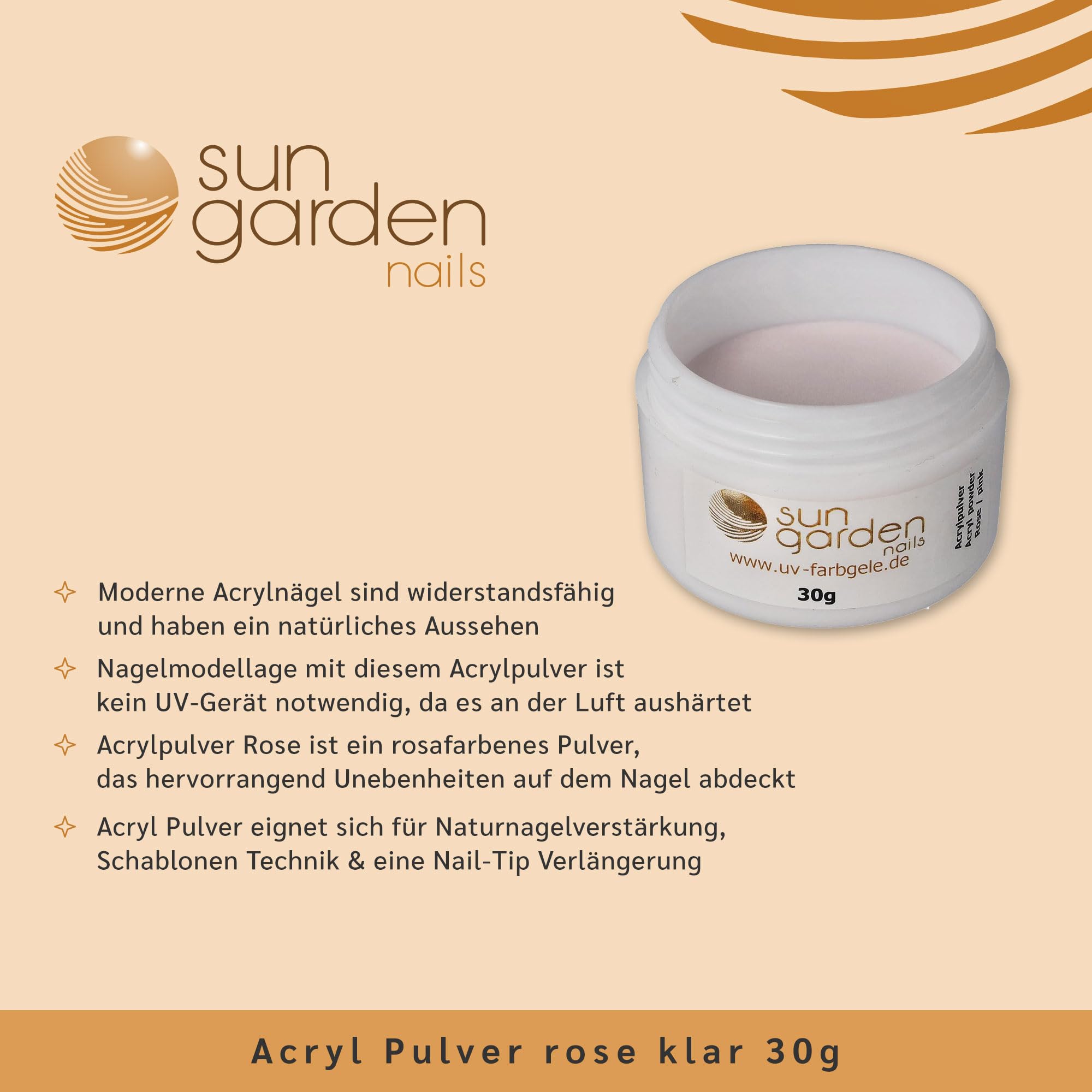 Sun Garden Nails - Pink Acrylic Powder 30g for Professional Nail Art & DIY Manicure at Home | Salon Quality Nail Enhancement & Extension