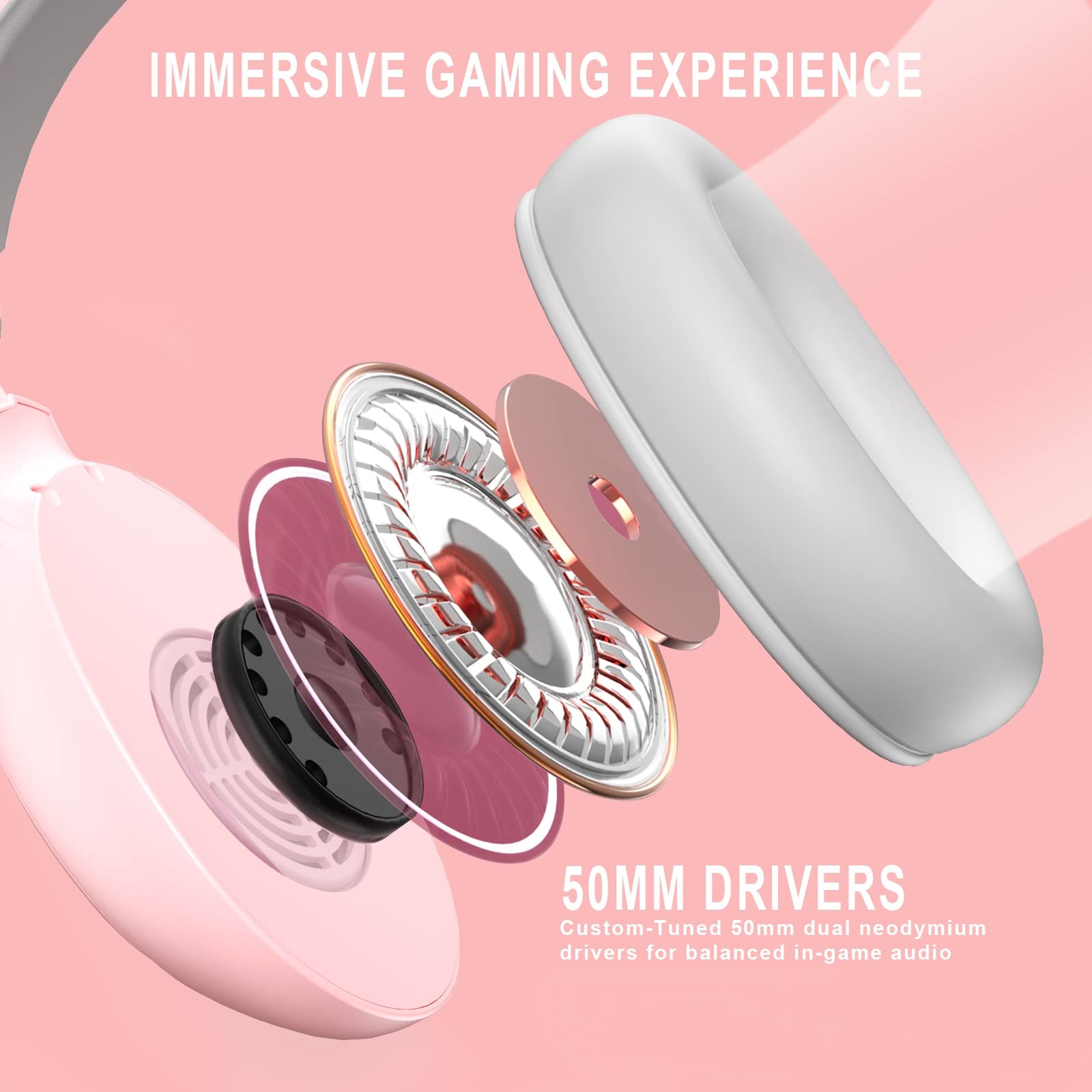 Anivia G1 Pink Gaming Headset - Wired Over-Ear Headphones with Noise Isolation Mic & LED Lights for PS5, PS4, Xbox One, PC, Nintendo Switch - Immersive Surround Sound for Gaming, Streaming & Online Chat