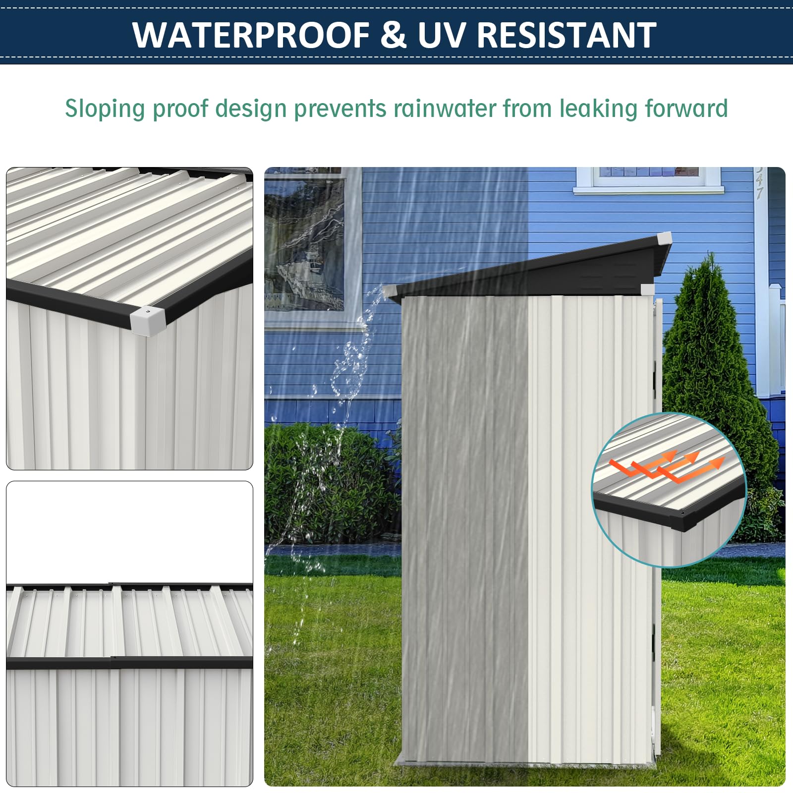 Amopatio Heavy Duty Galvanized Metal Outdoor Storage Shed - 5' x 3' White Garden Shed for Backyard, Tool & Equipment Storage - Perfect for Patio, Lawn & Yard Organization