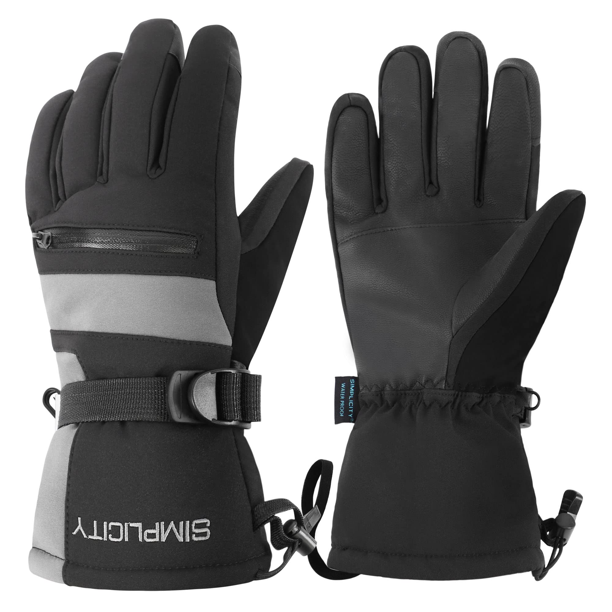 Simplicity Men's Ski Gloves - Waterproof Thermal Winter Gloves for Skiing & Snowboarding | Perfect for Cold Weather & Outdoor Sports