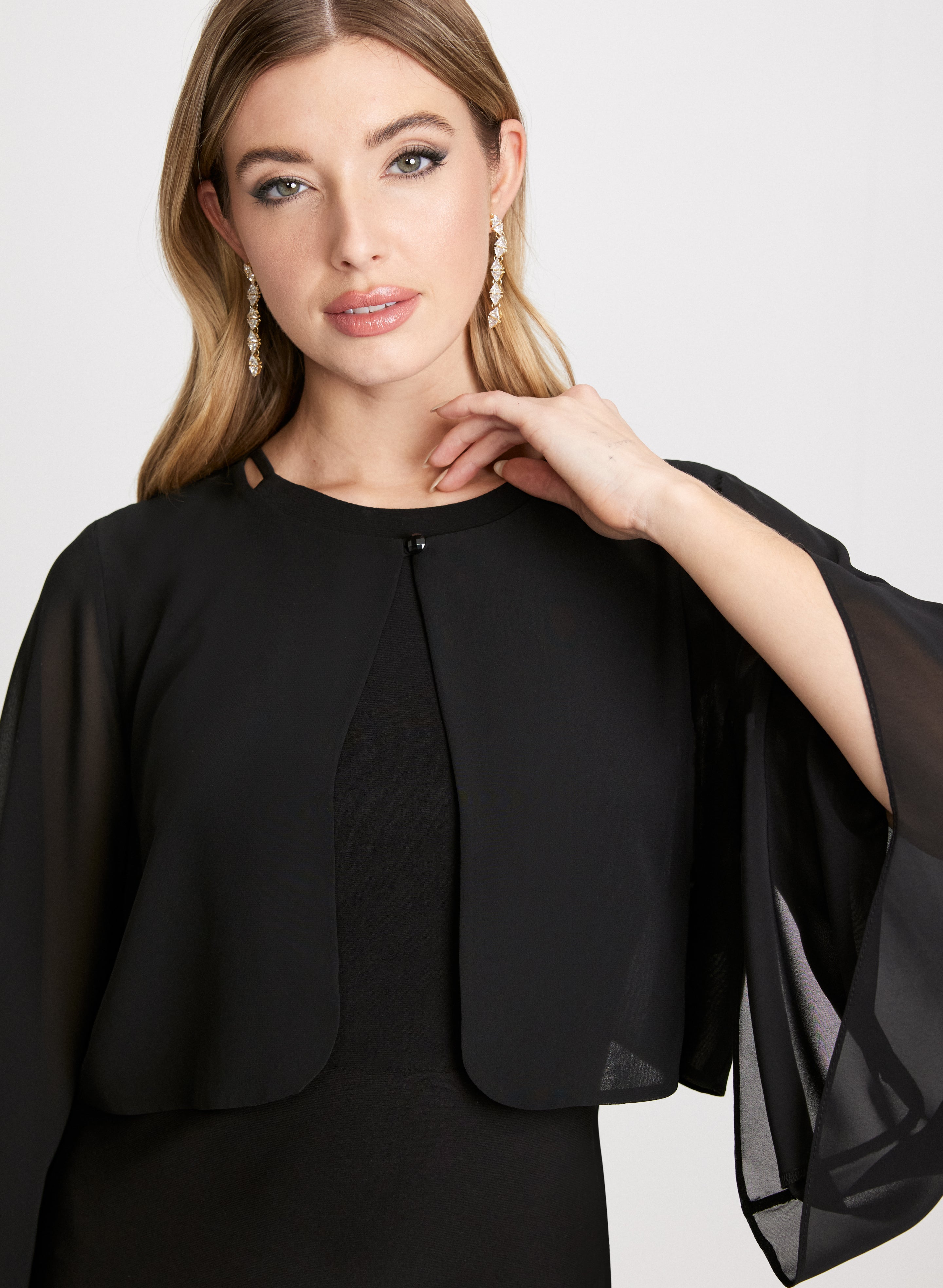 Elegant Flared Sleeve Chiffon Bolero Jacket for Women - Lightweight Cover-Up for Weddings, Parties & Evening Events