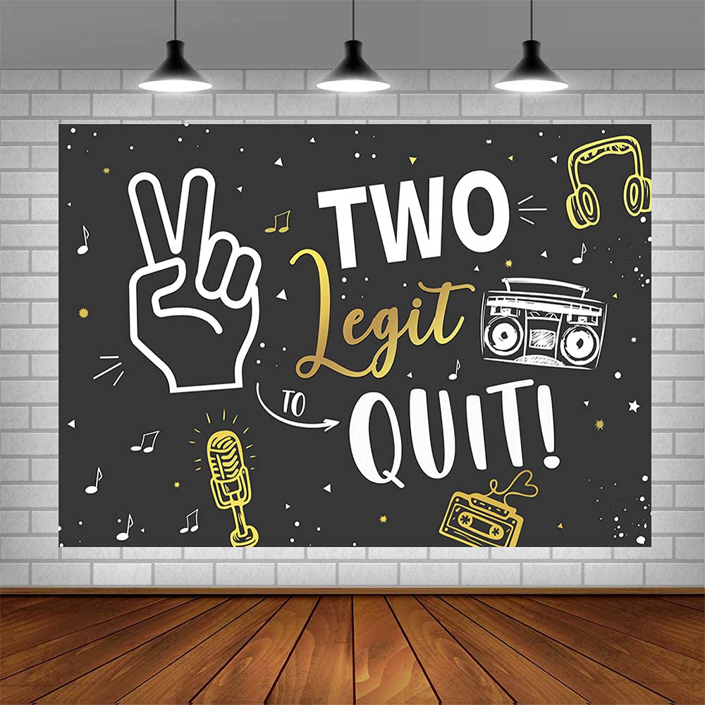ABLIN 7x5ft Hip Hop Birthday Backdrop - Gold Microphone & Headphones Design for 2nd Birthday Party Decorations | Perfect for Cake Tables, Photo Booths & Music Themed Celebrations