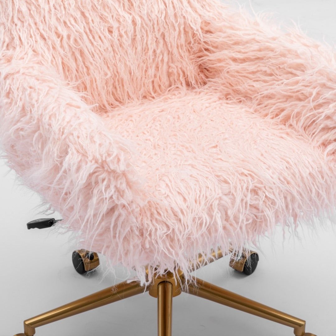 Fluffy Faux Fur Office Chair - Modern Pink Swivel Desk Chair for Women & Girls - Ergonomic Comfort for Home Office, Gaming & Study